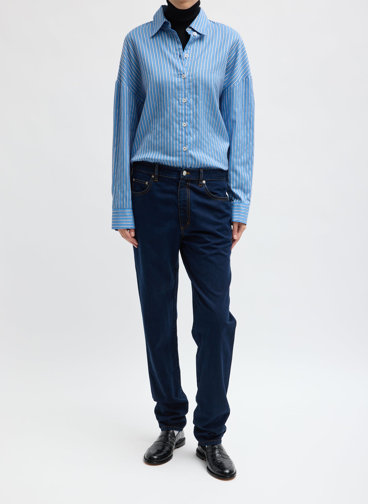 Tencel Cotton Denim Triton Slim Jean - Tencel Cotton Denim Triton Slim Jean - dark wash slim jean, front view on model