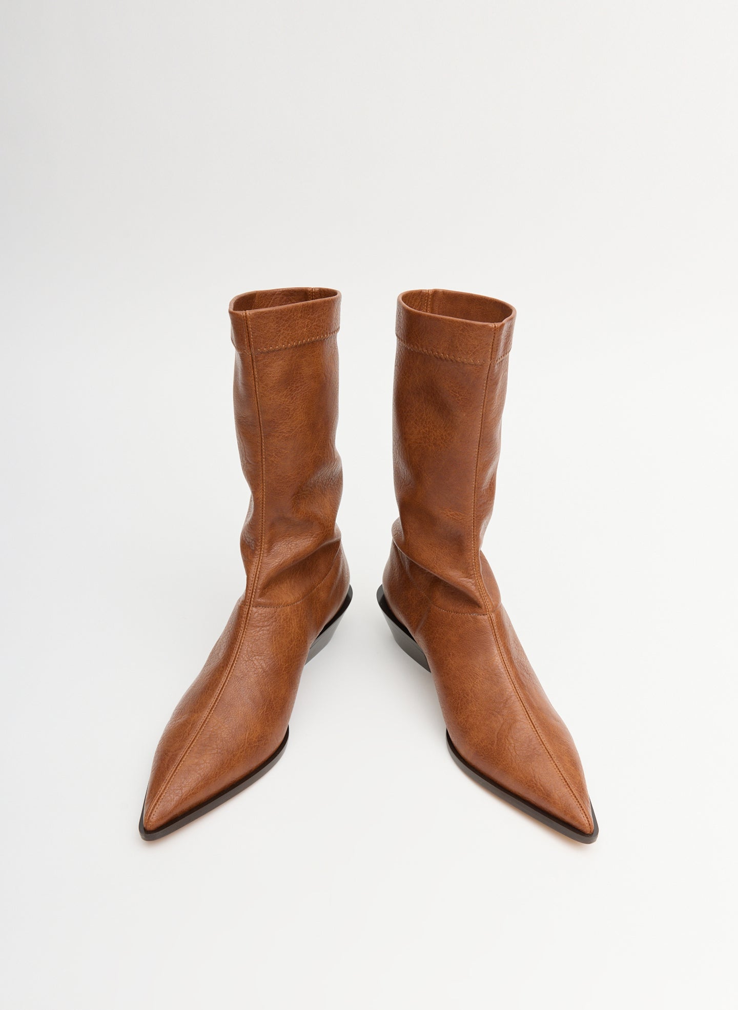 Cognac Brown Faux Leather Leo Boot - low ankle boot, front view