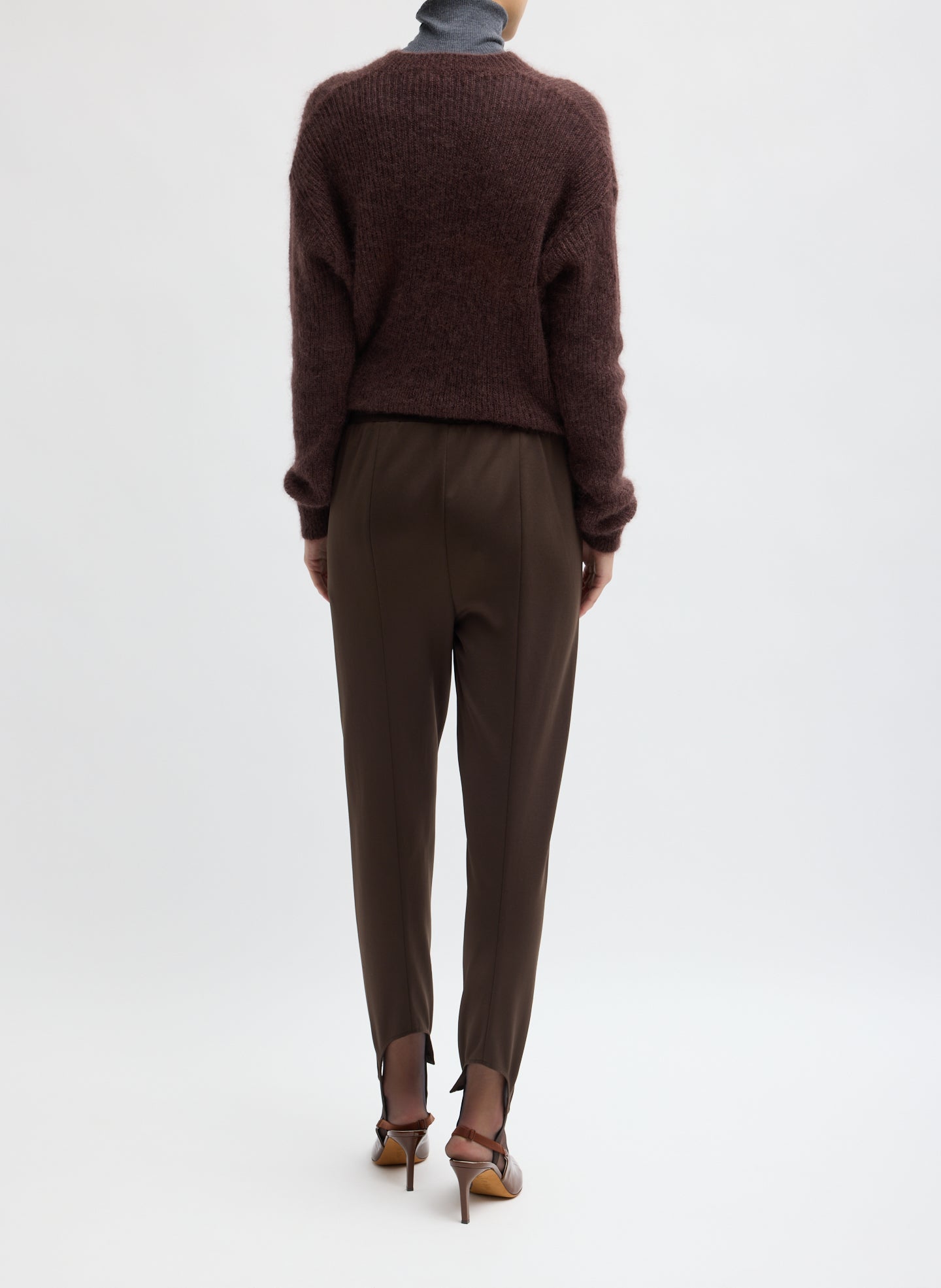 Brown Active Knit Sporty Stirrup Pant - back view on model