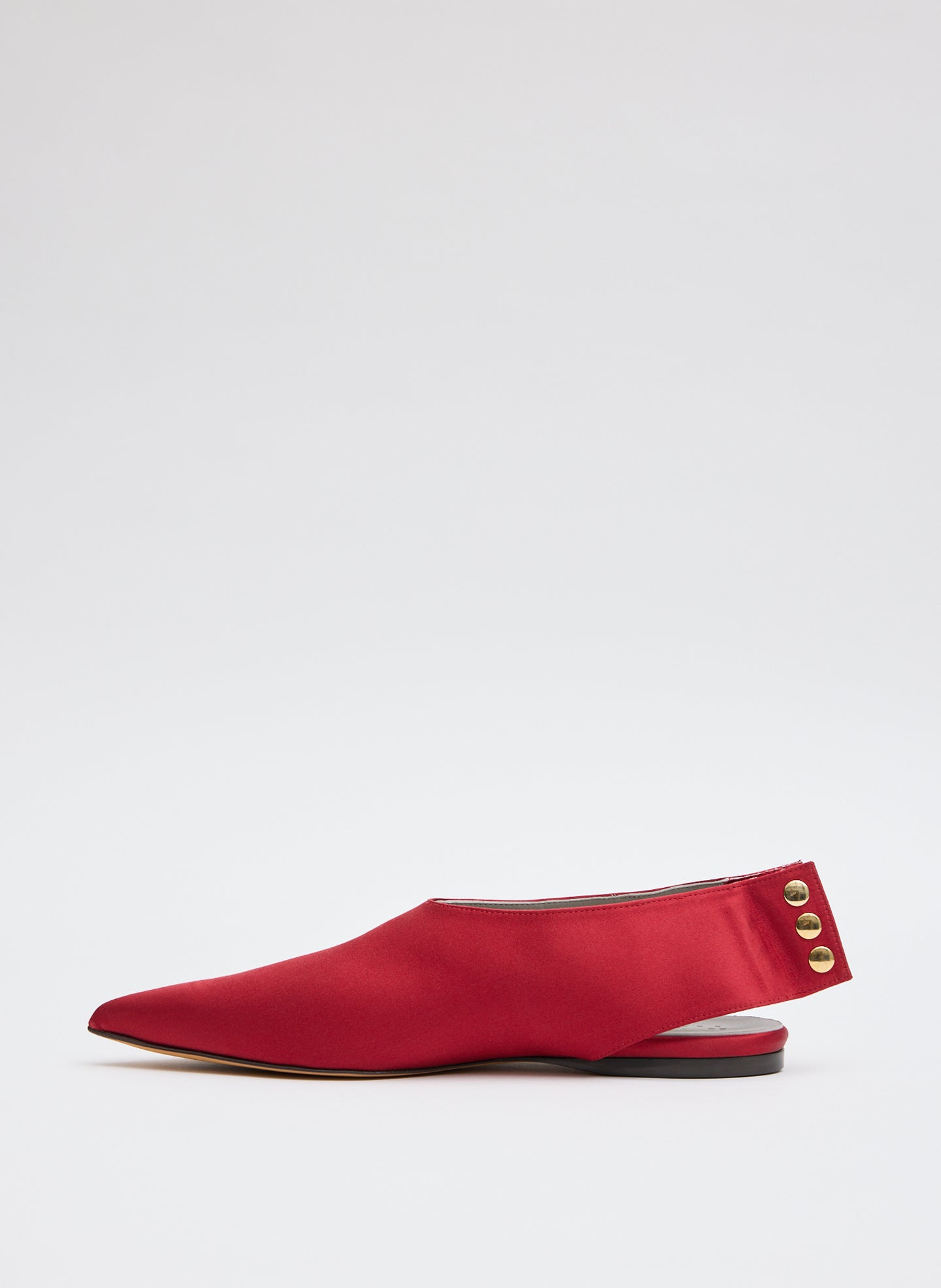 Norbert Satin Flat - Red Norbert Satin Flat - pointed toe satin shoe, side view 