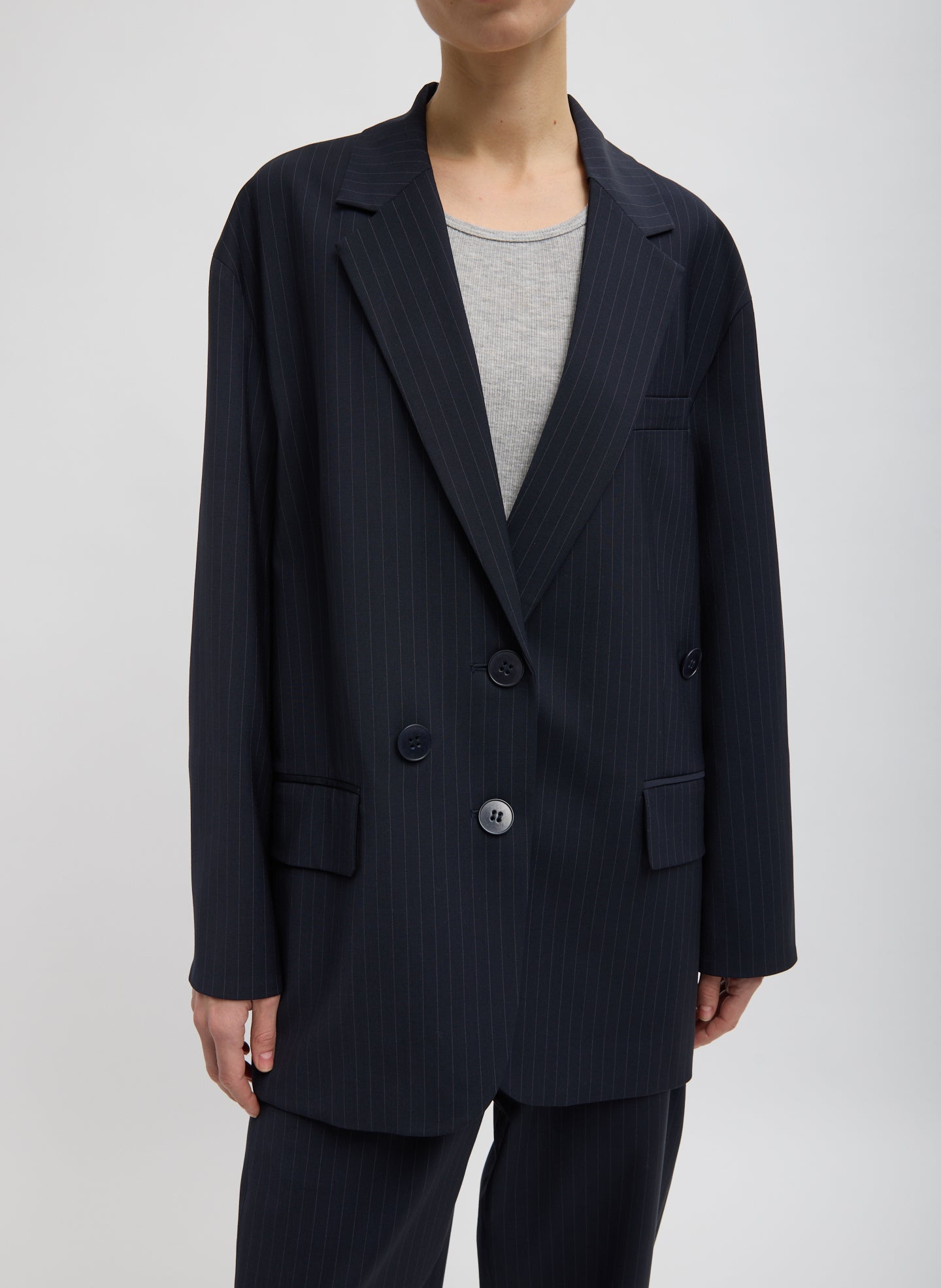 Dominic Pinstripe Detached Lapel Liam Blazer - Navy Multi-1