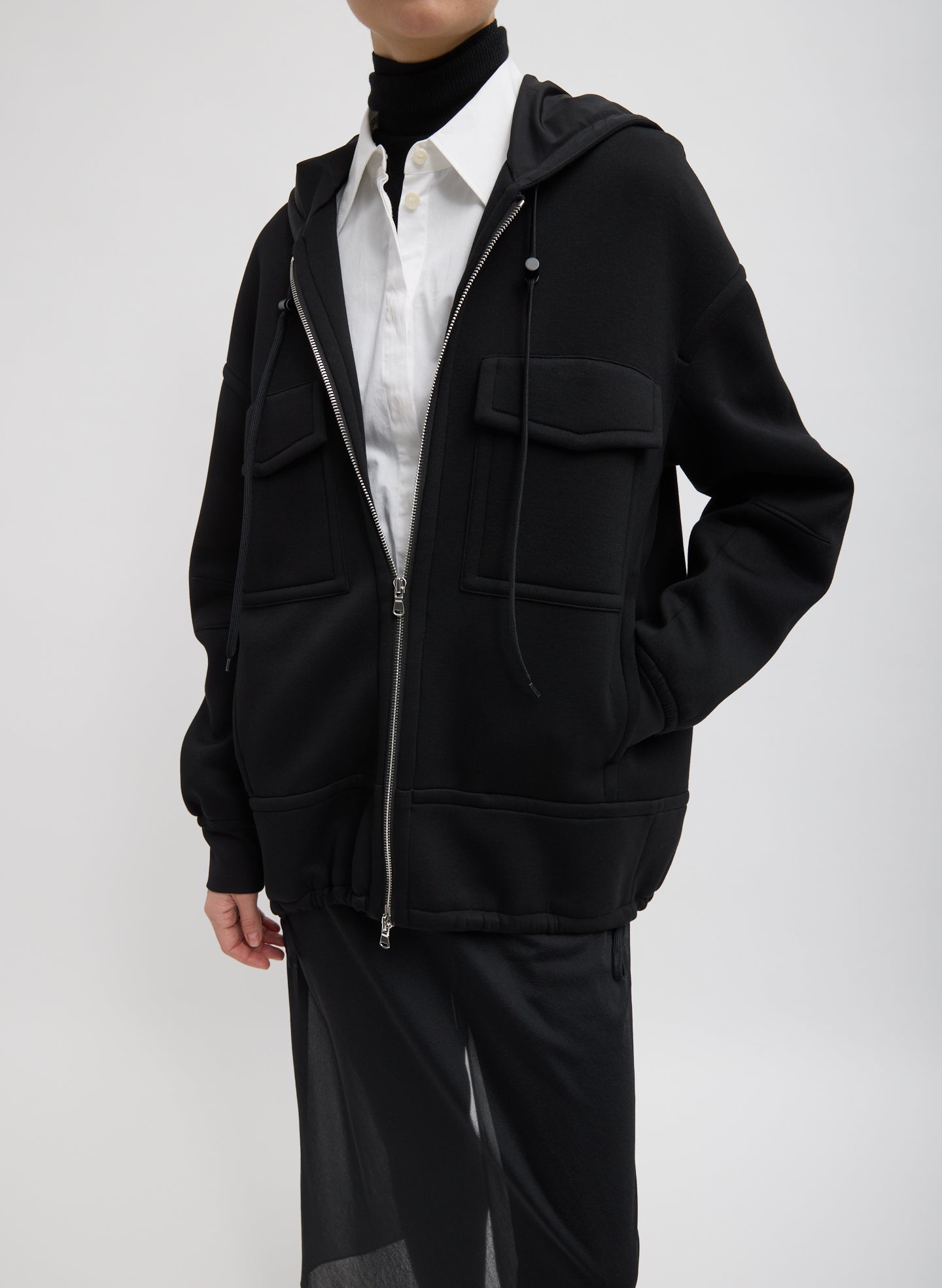 Techy Viscose Zip Up Hoodie - Black-1