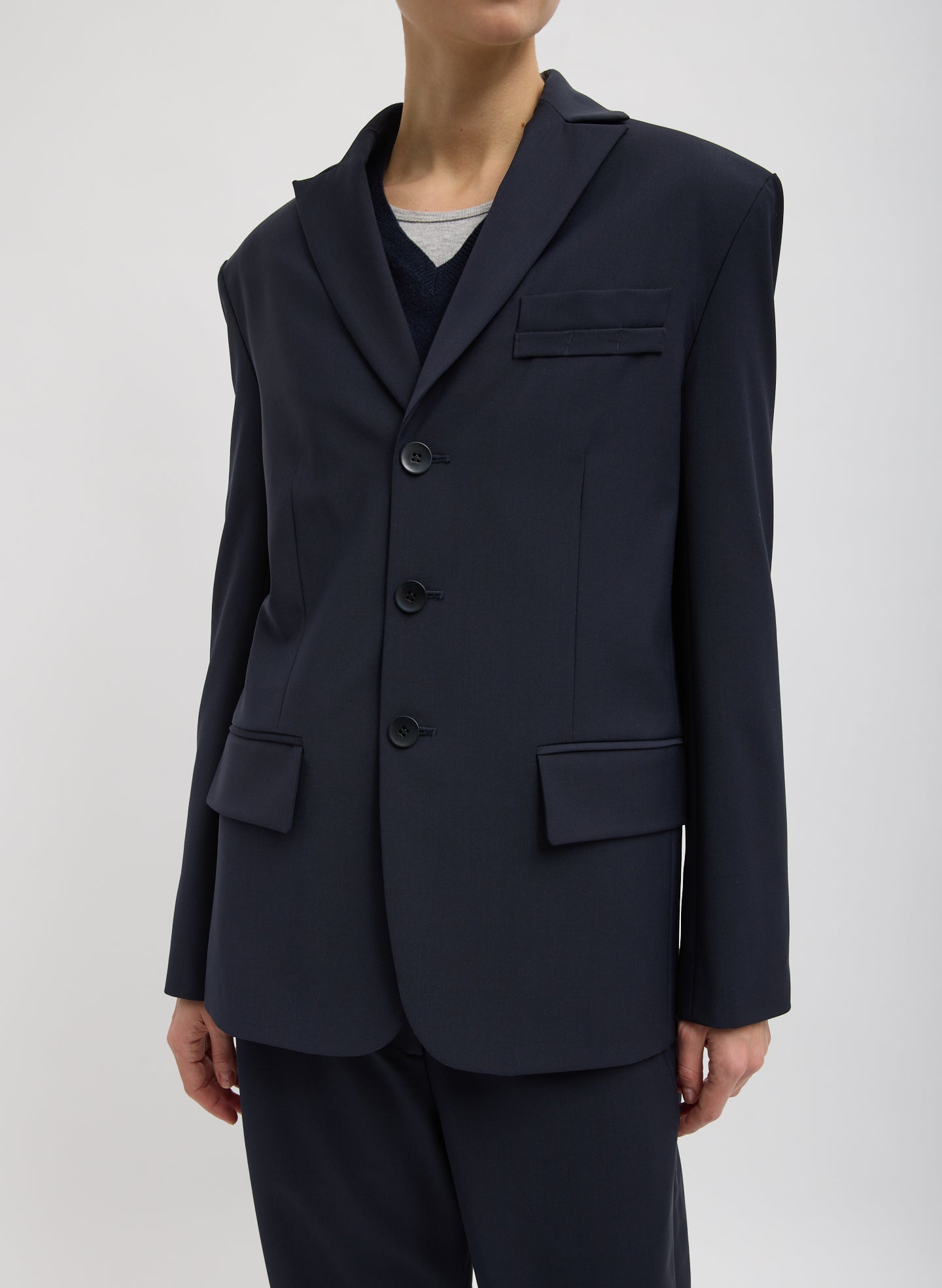 Tropical Wool Dennis Cutout Blazer - Navy-1