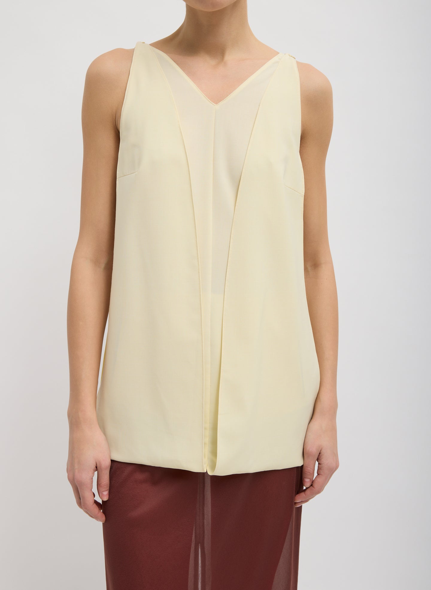 Tropical Wool Sleeveless Paneled Tunic - Ivory-1