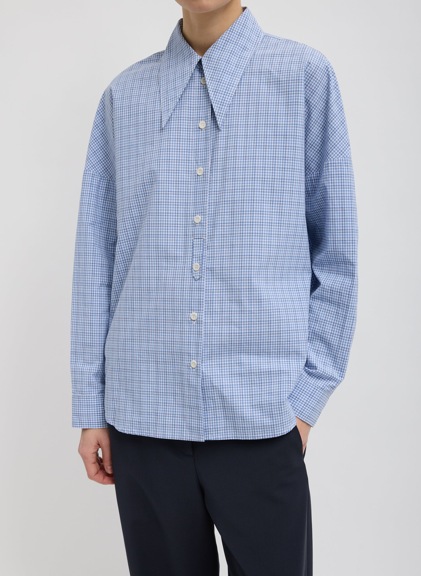 Franklin Oversized Shirt With Hem Detail - Blue Multi-1