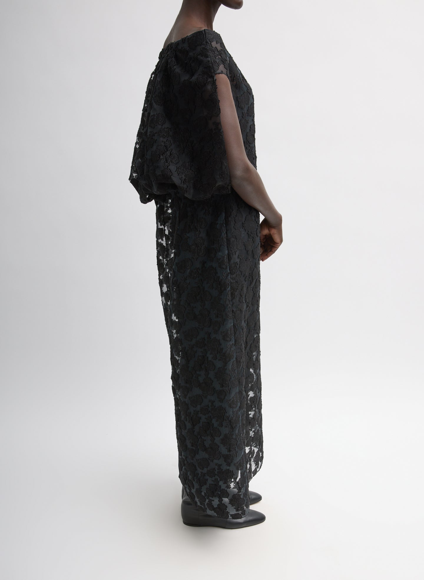 Black Fil Coupé Camille Dress - off the shoulder, side view on model