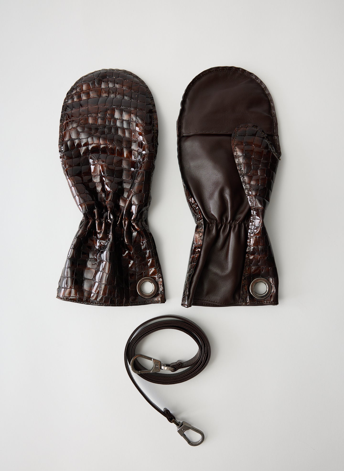 Crocodile Embossed Leather Mittens