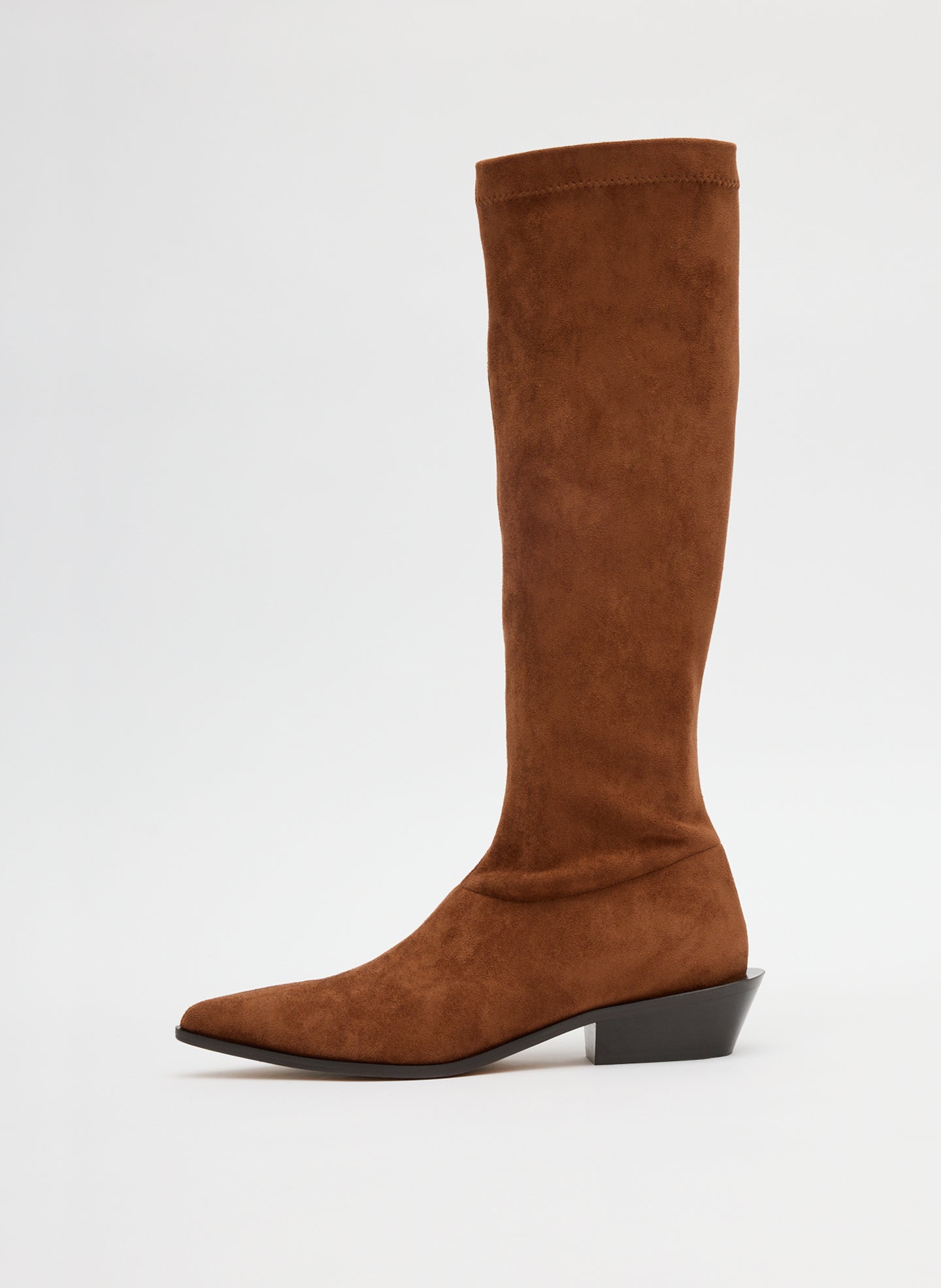 Faux Suede Bronson Boot - Regular Calf - Brown Suede Bronson - knee high boot, side view