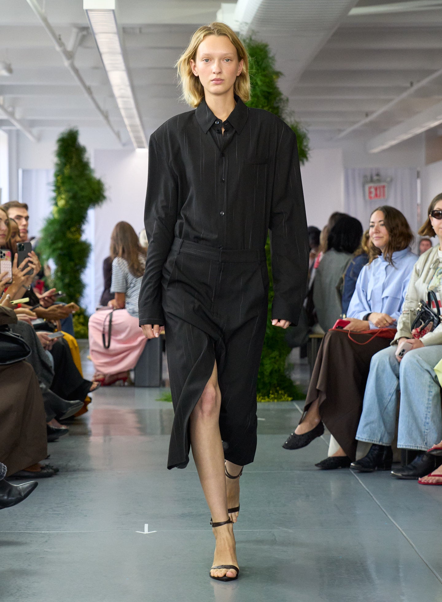 Viscose Suiting Midi Trouser Skirt and Detached Shirt - on runway