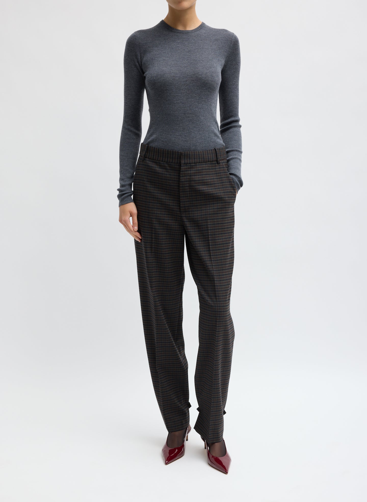 Plaid Cedric Suiting Straight Leg Trouser - front view on model