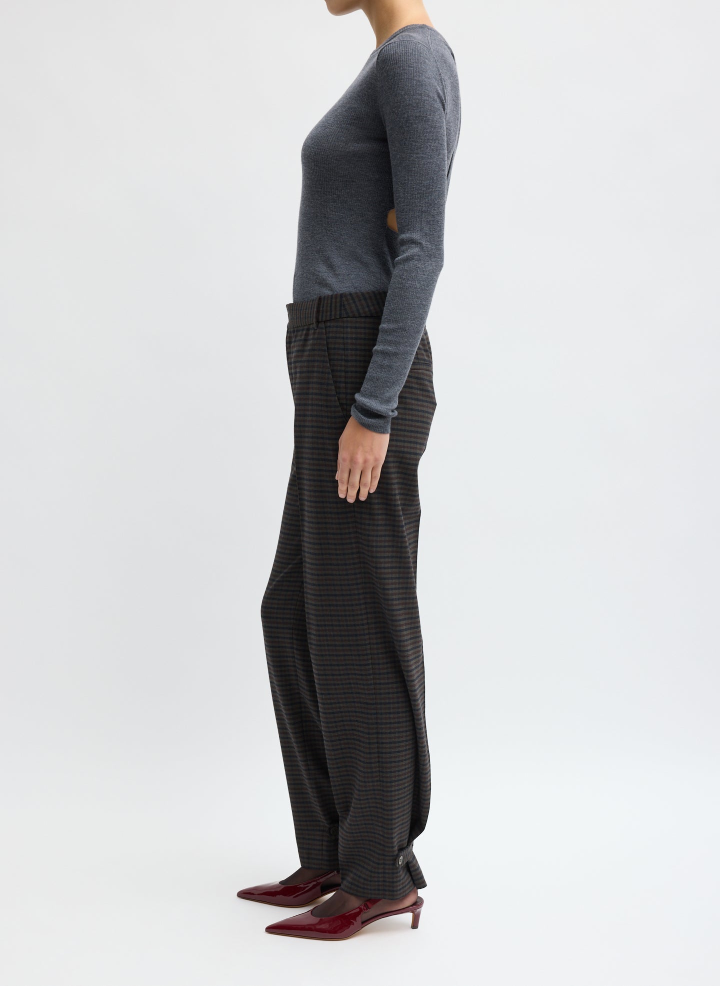 Plaid Cedric Suiting Straight Leg Trouser - side view on model