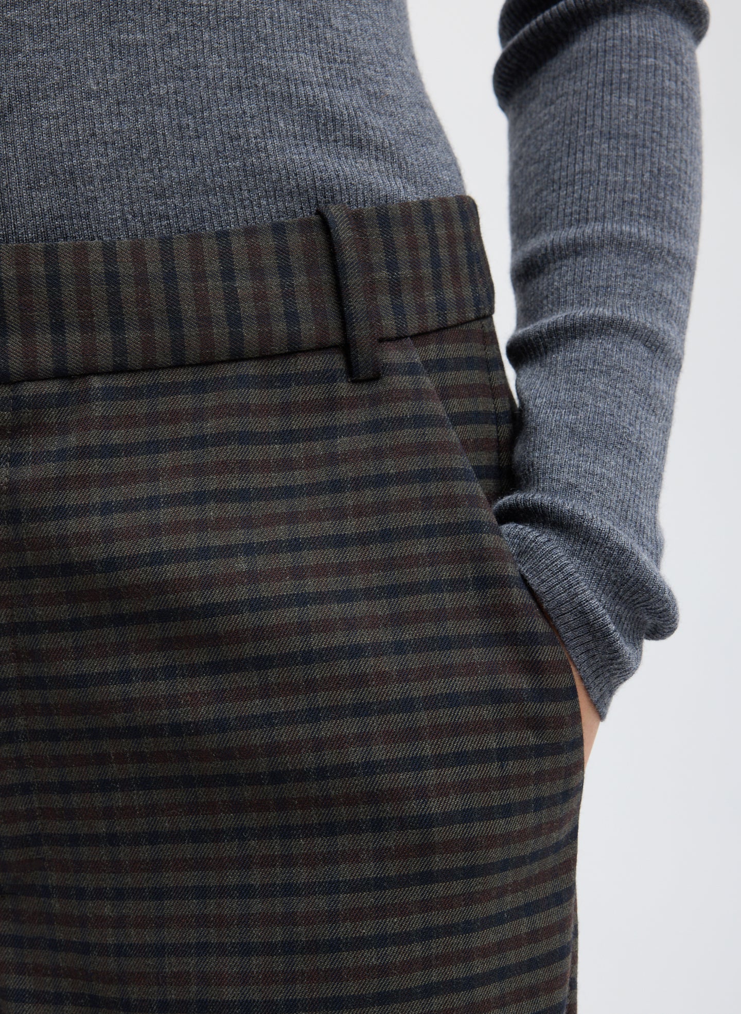 Plaid Cedric Suiting Straight Leg Trouser - closeup of pocket detail