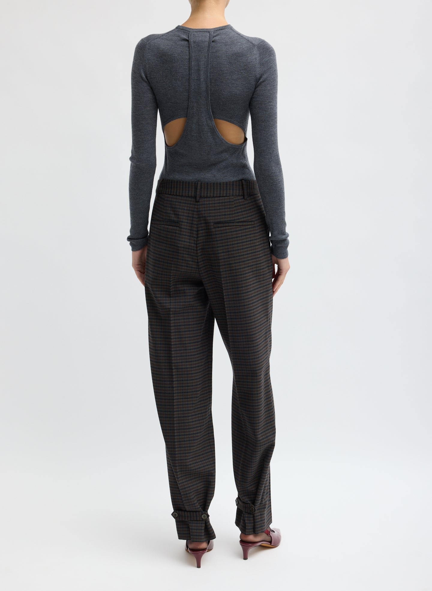 Plaid Cedric Suiting Straight Leg Trouser - back view on model