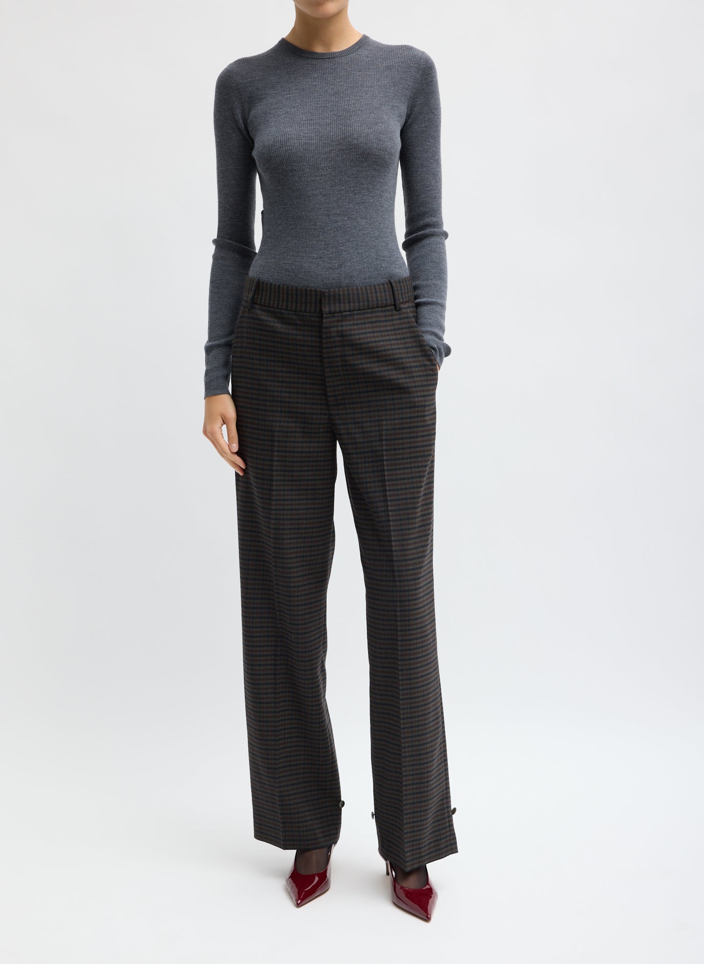 Plaid Cedric Suiting Straight Leg Trouser - front view on model
