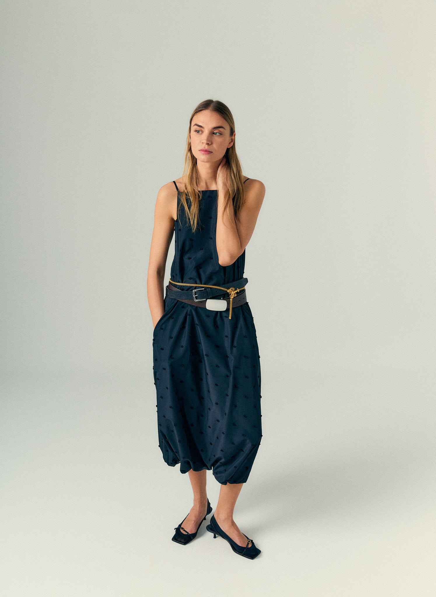 Tech Swiss Dot Square Neck Cami Dress
