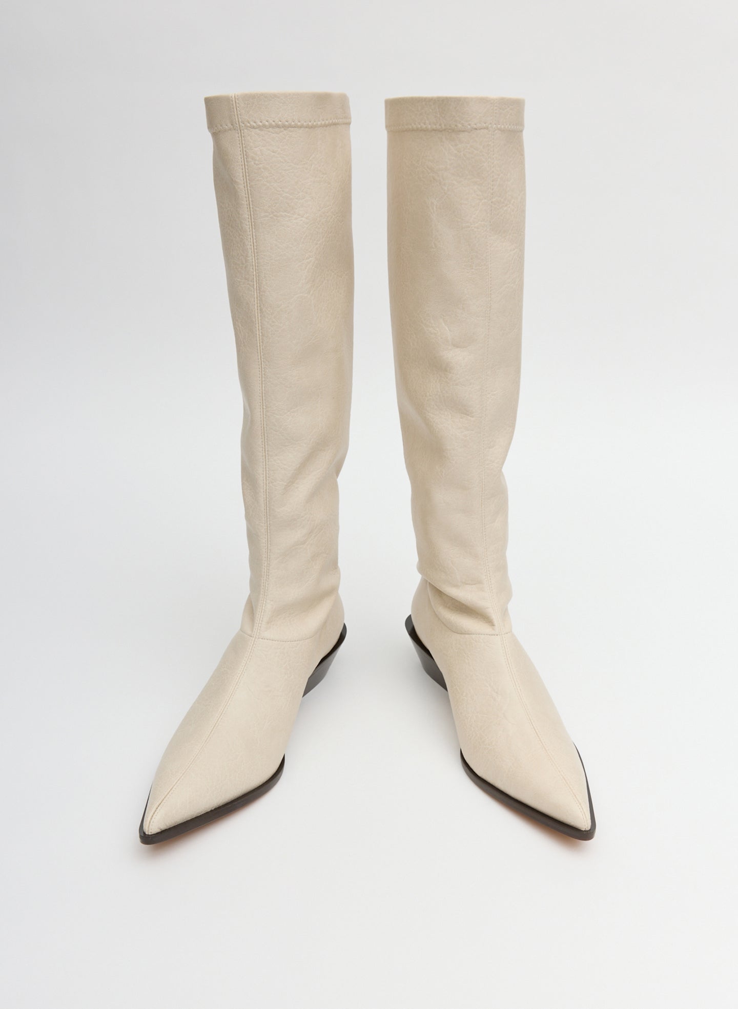 Off White Faux Leather Bronson Boot - tall, pointed toe boot - front view