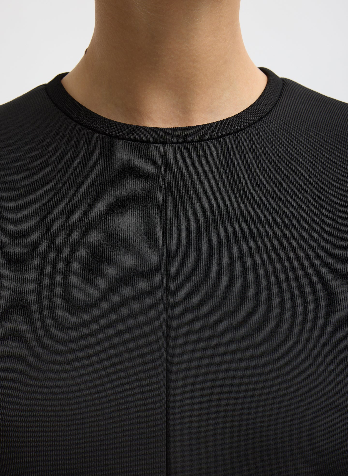 Black Luxe Crepe Knit Dolman Top - closeup of neckline detail