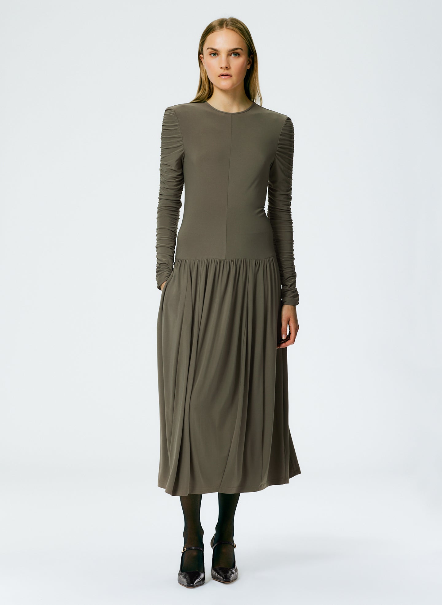 Drapey Jersey Ruched Dress - Granite-1