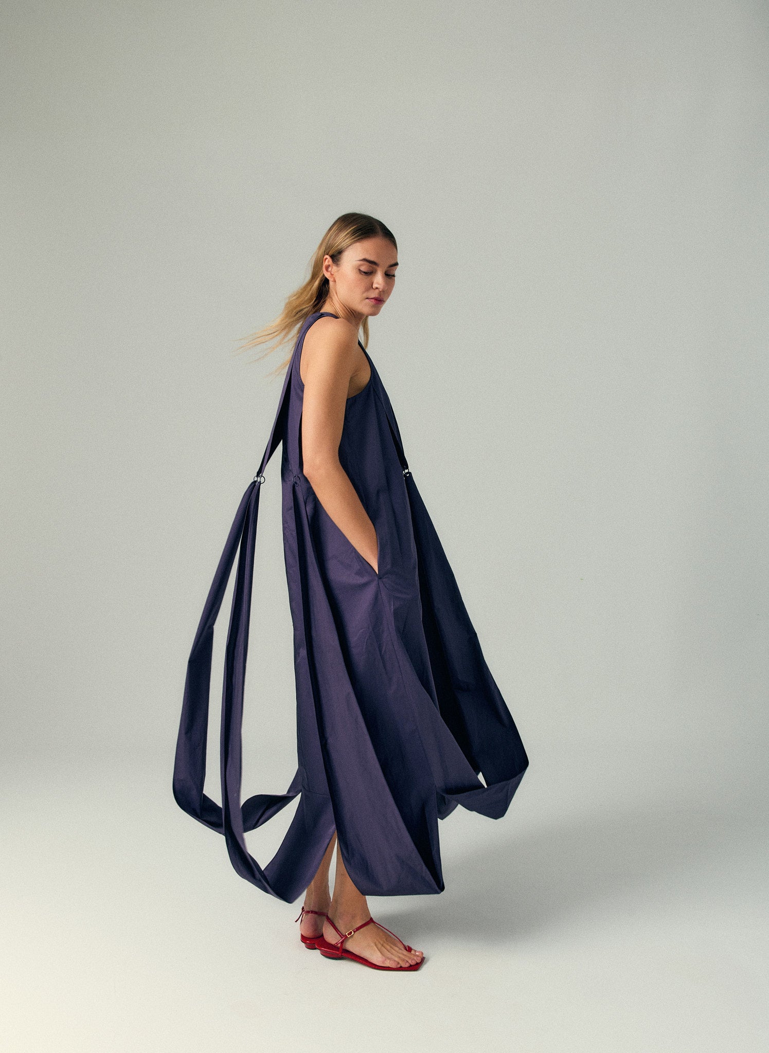 Eggplant / 00 / U125EC1637 Eco Poplin Halter Paneled Dress