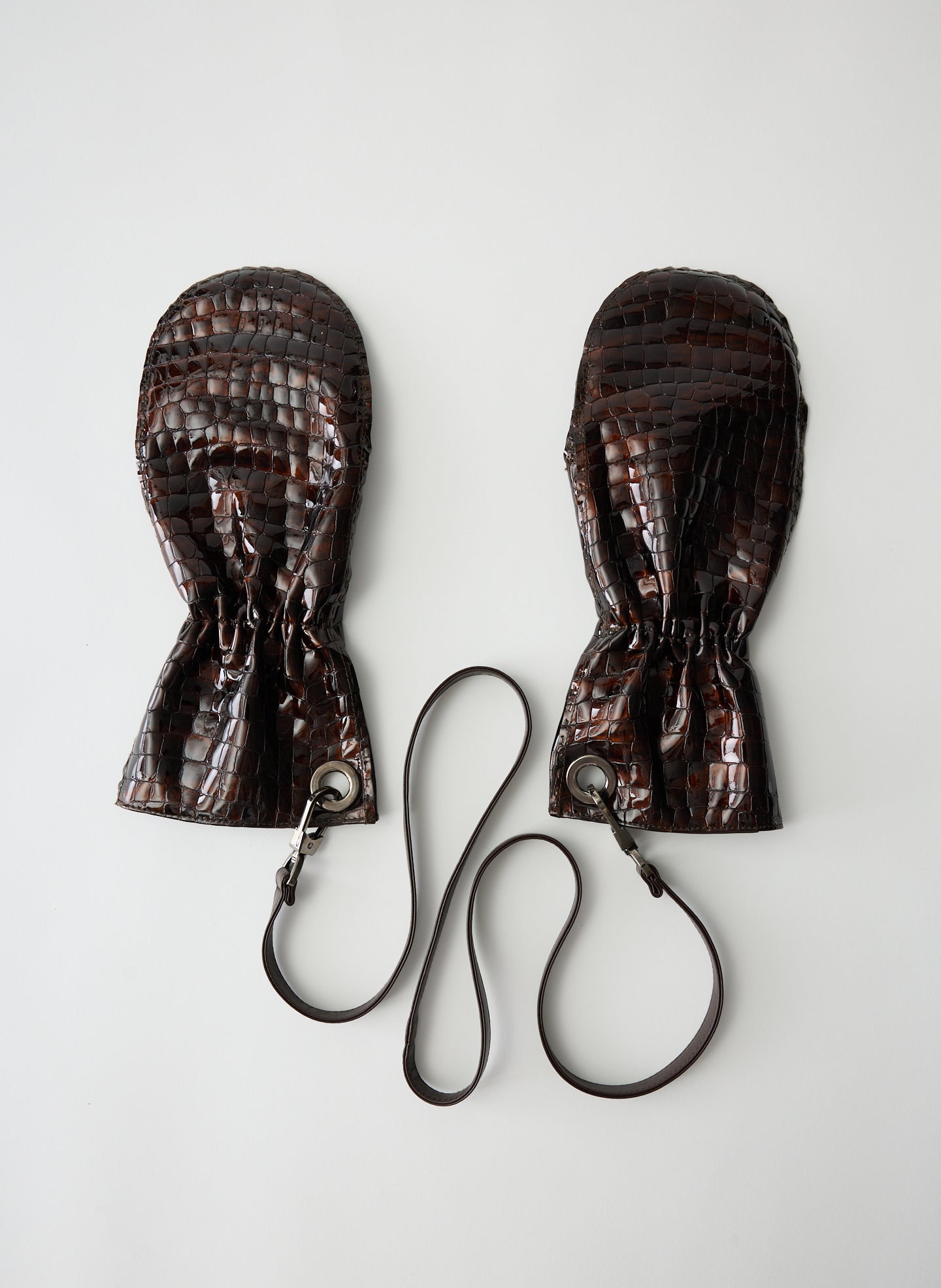 Crocodile Embossed Leather Mittens - Crocodile Embossed Leather Mittens
