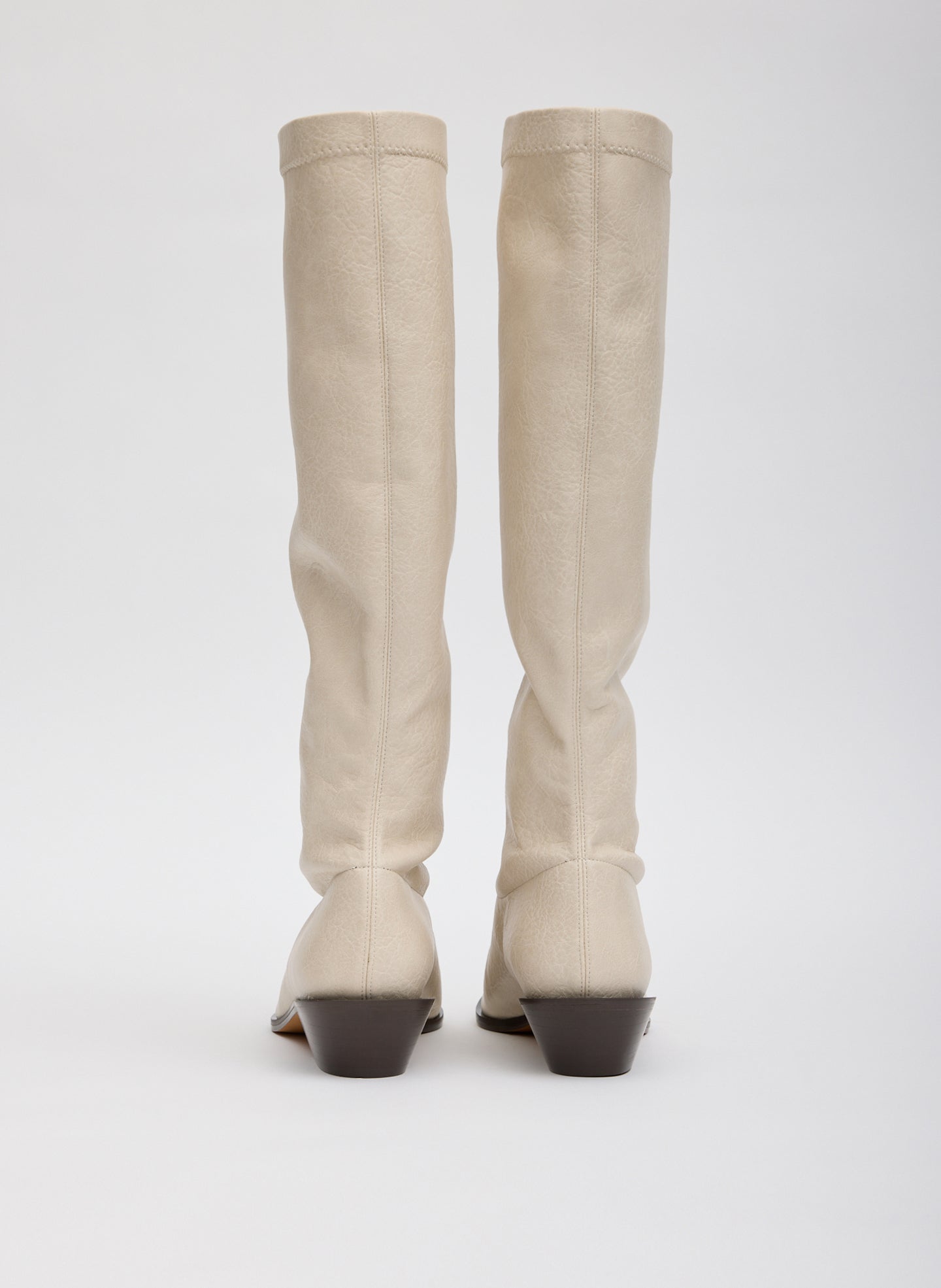 Off White Faux Leather Bronson Boot - tall, pointed toe boot - back view