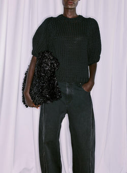 Deluxe Tube Yarn Sweater Mini Puff Pullover Black-3