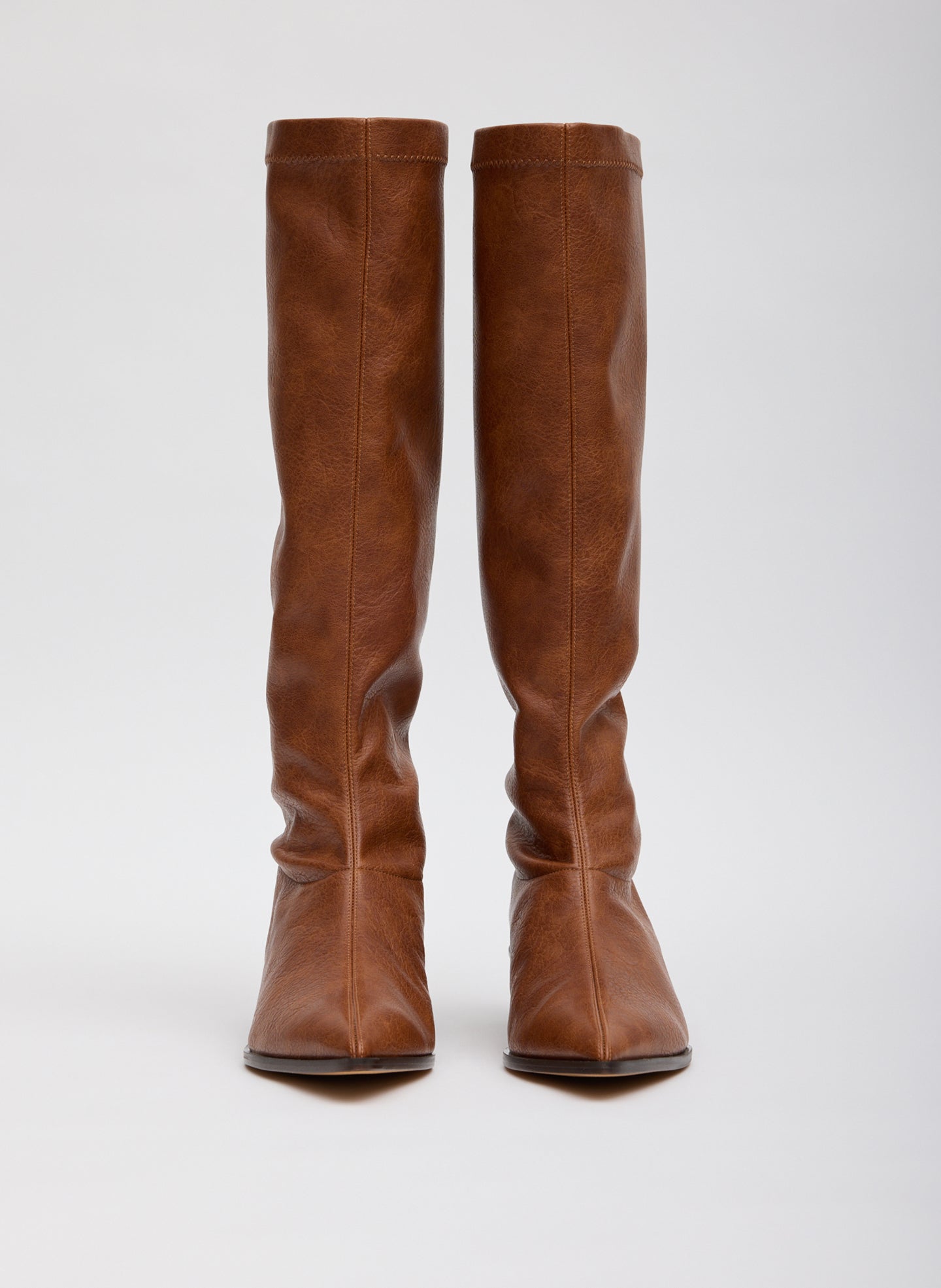 Cognac Brown Faux Leather Bronson Boot - tall boot, pointed toe - front view