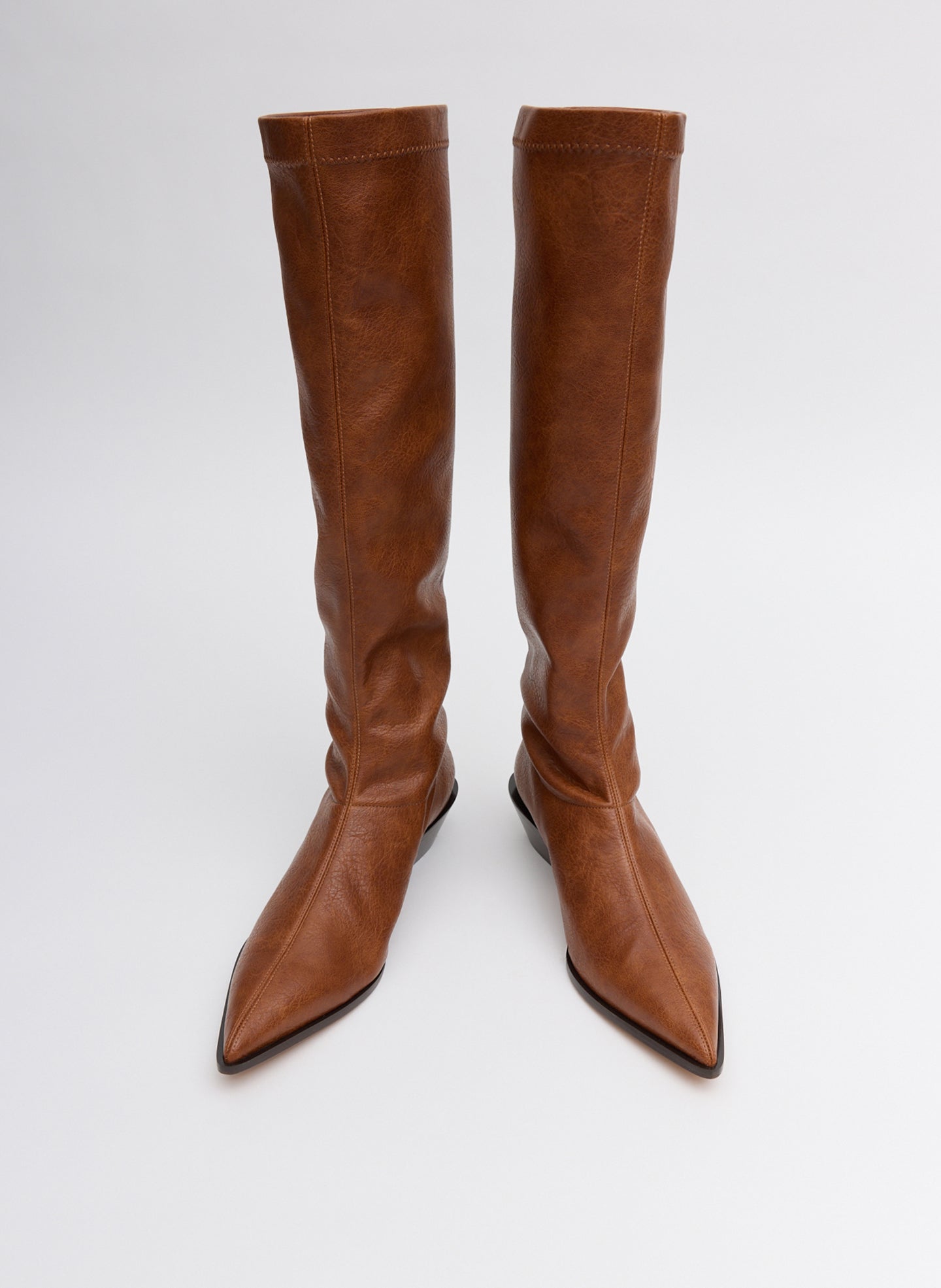 Cognac Brown Faux Leather Bronson Boot - tall boot, pointed toe - front view