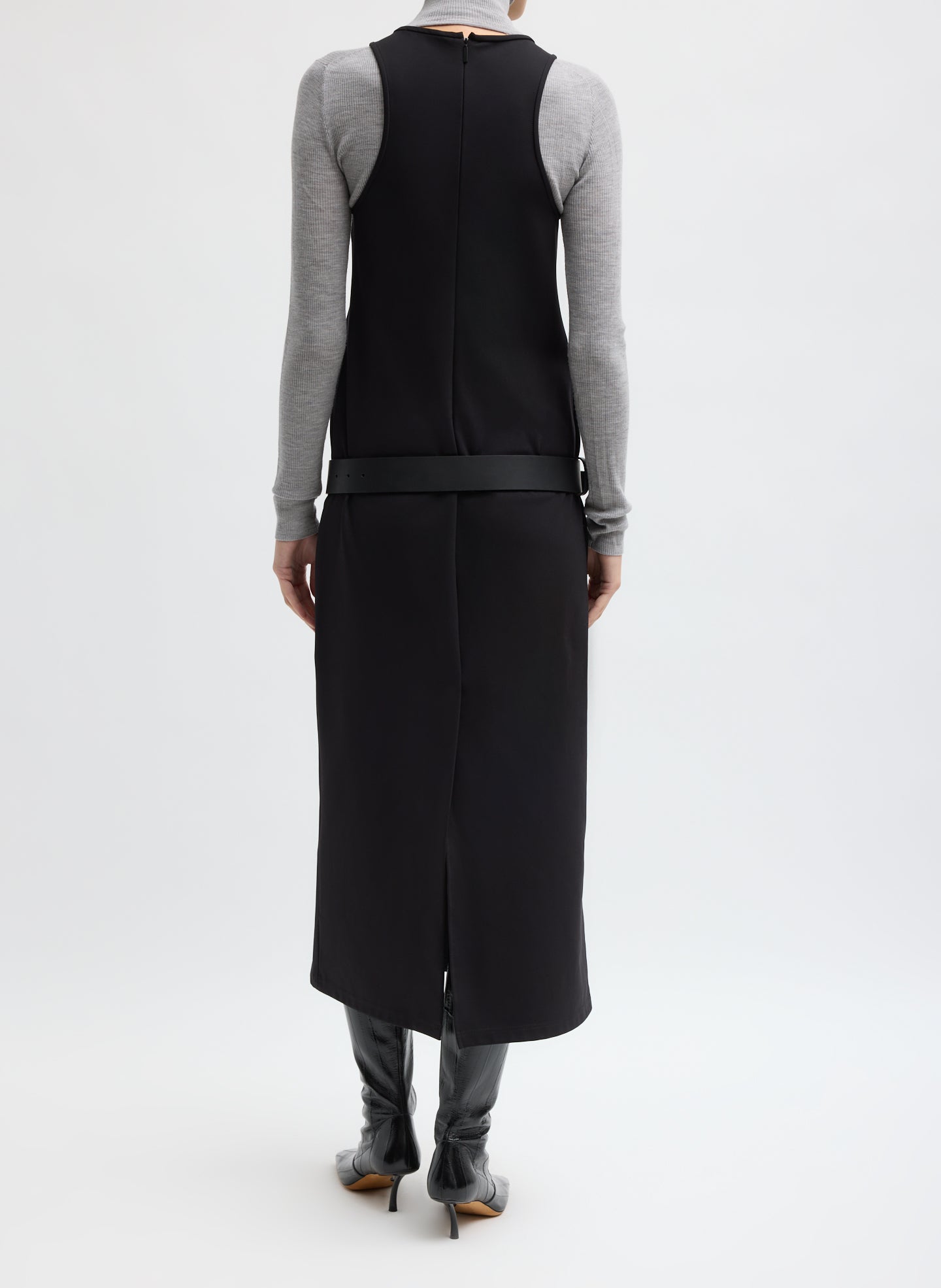 Black Compact Ultra Stretch Knit Sleeveless Maxi Dress - back view on model
