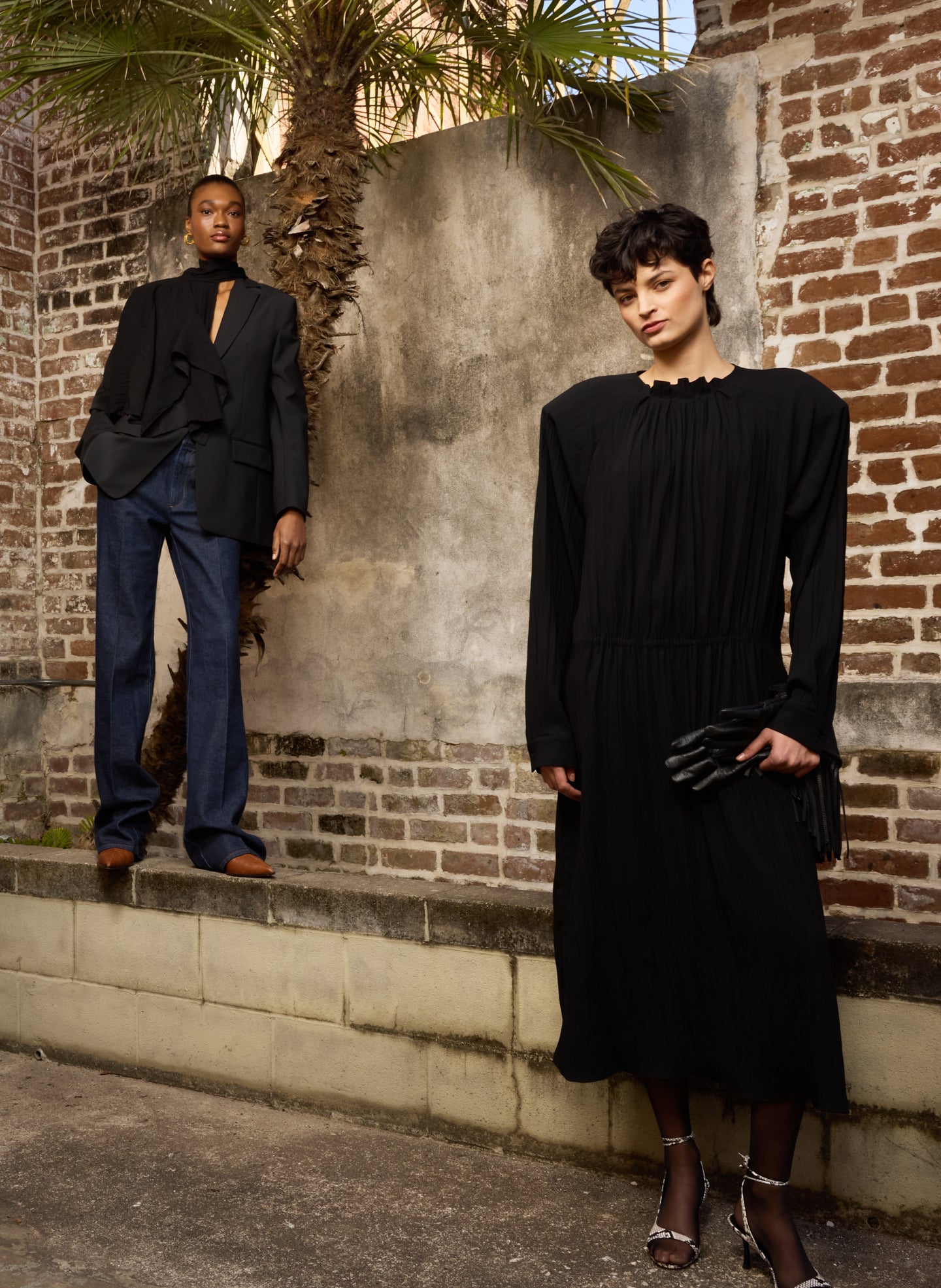 Black Creased Acetate Drape Merryl Dress - editorial image on model
