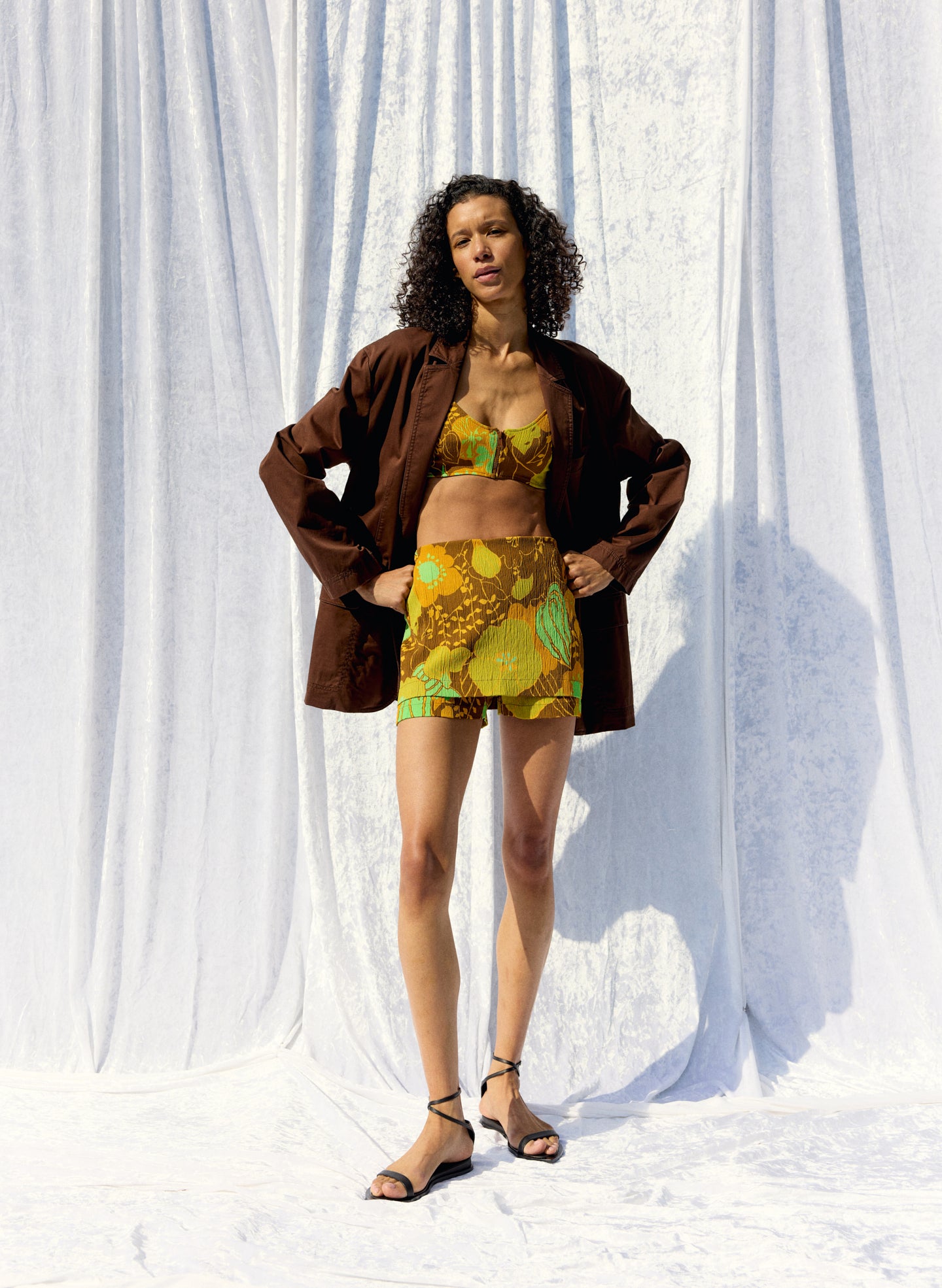 Creased Stretch Crepe Kamara Print Skort - editorial image on model