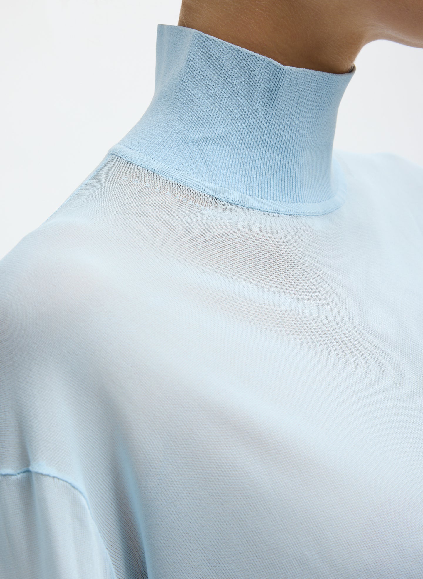 Baby Blue Slinky Viscose Perfect Men's Turtleneck - detail shot