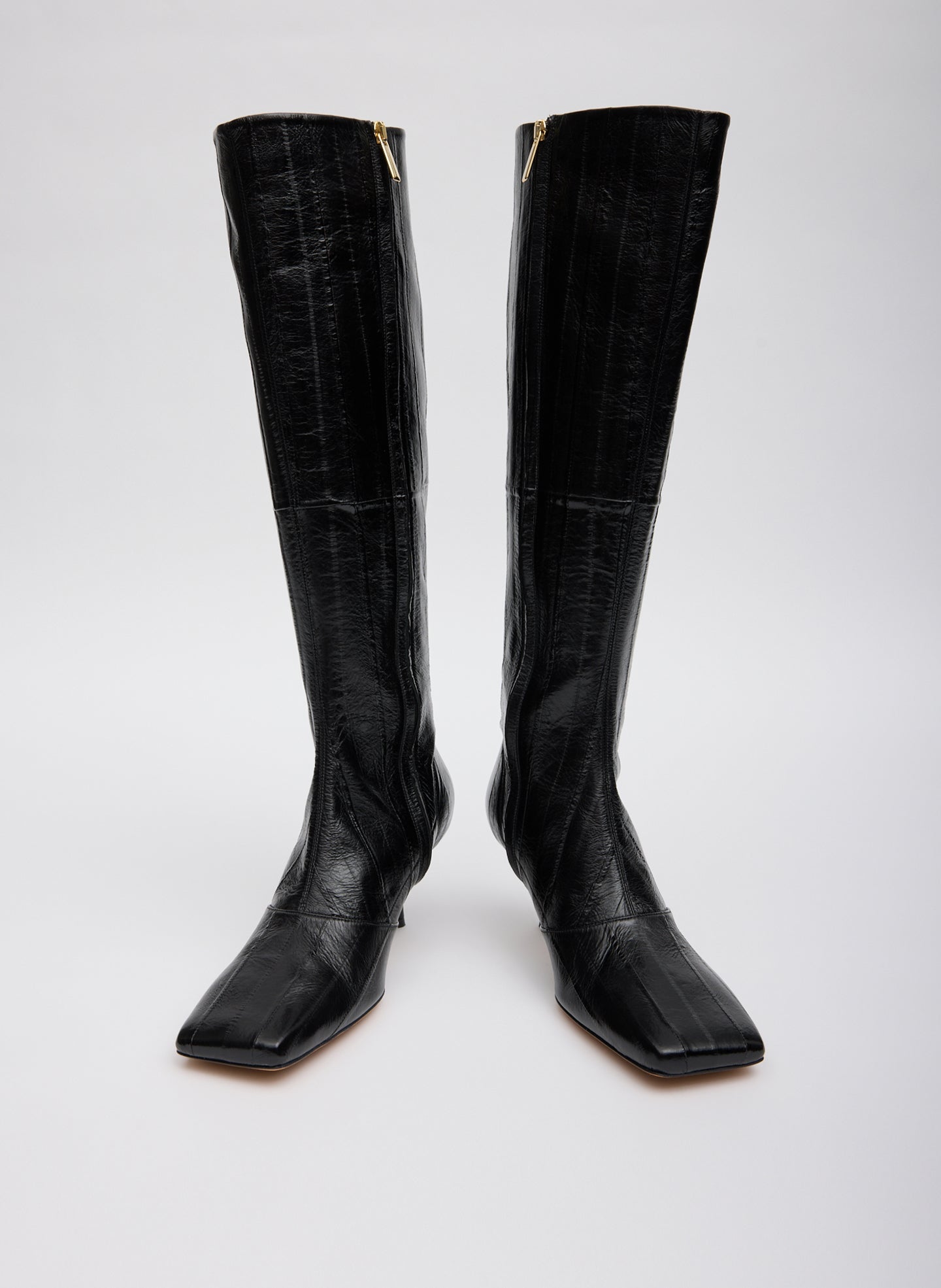 Black Eel Brannon Heeled Boot - tall boot - front view