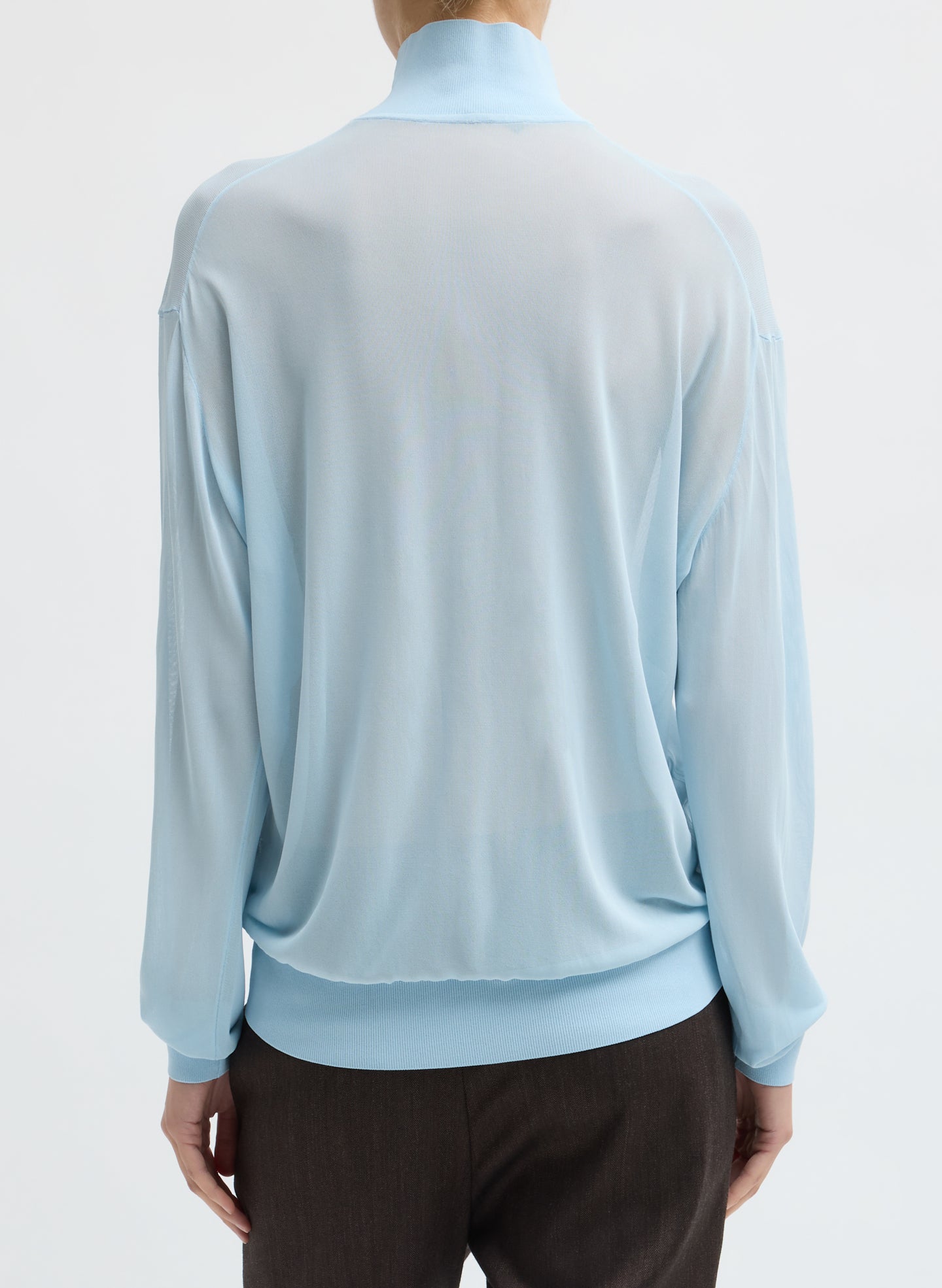 Baby Blue Slinky Viscose Perfect Men's Turtleneck - back view on model