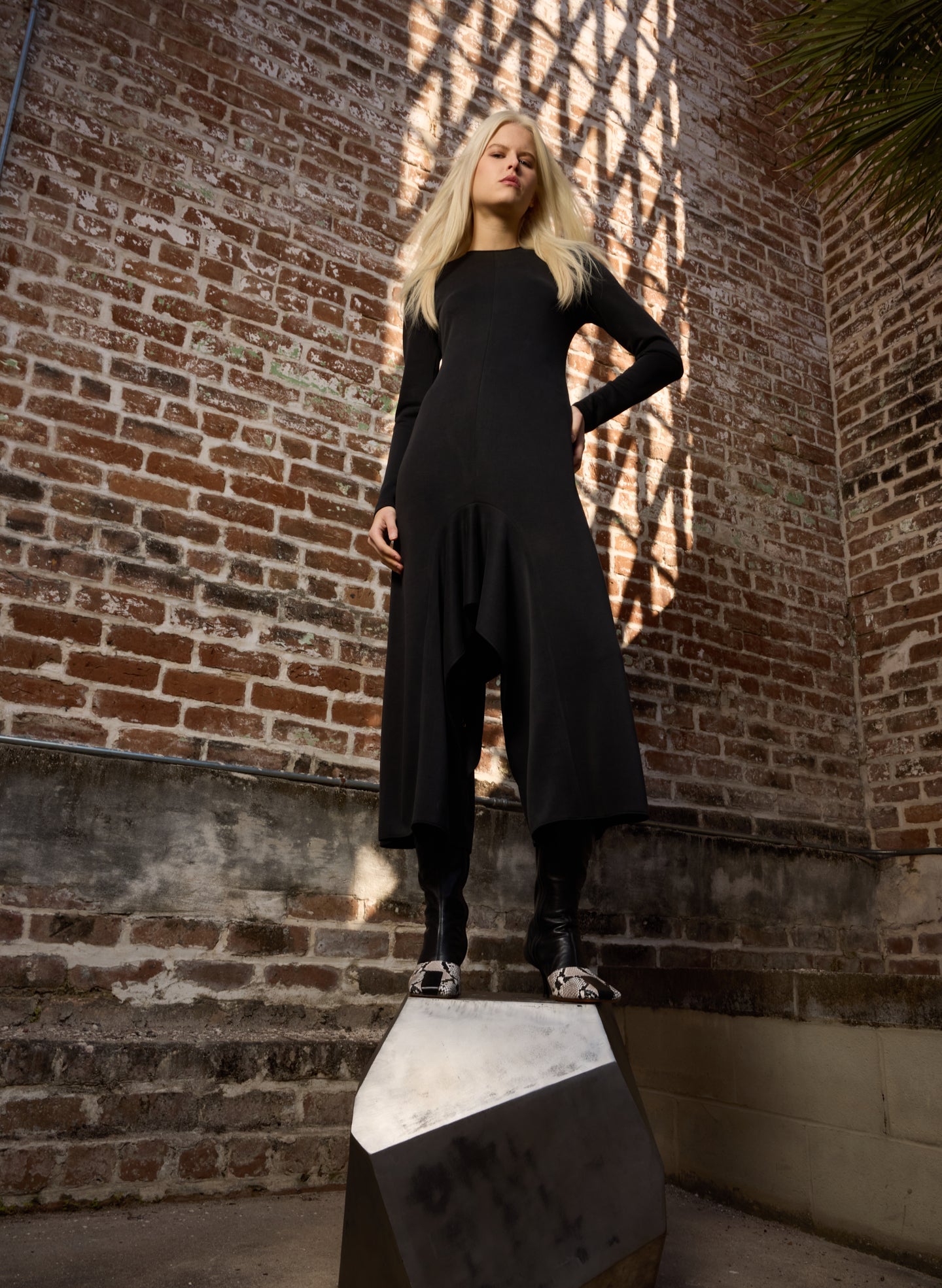 Feather Weight Viscose Neoprene Front Drape Dress Black / 00 / F226FV1682