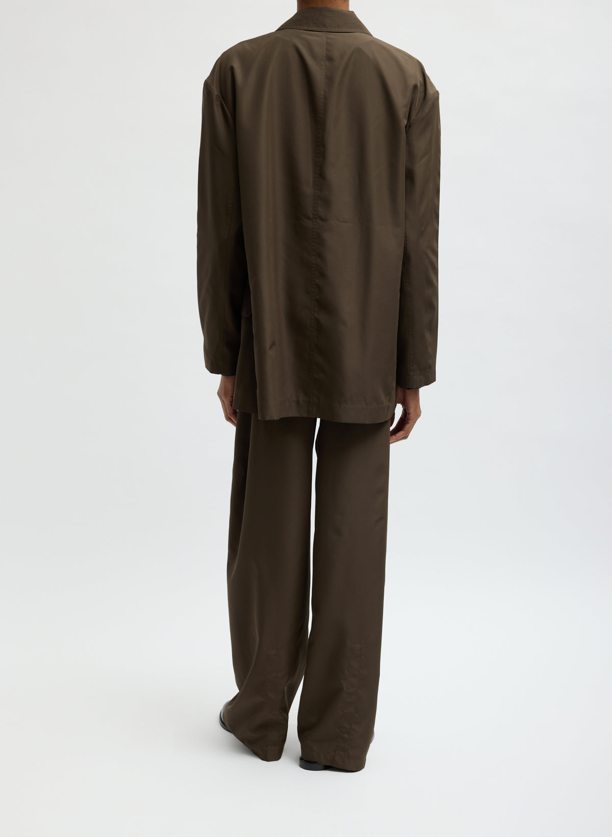 Birch Spring Nylon Winslow Pant - barrel leg lounge pant, back view on model