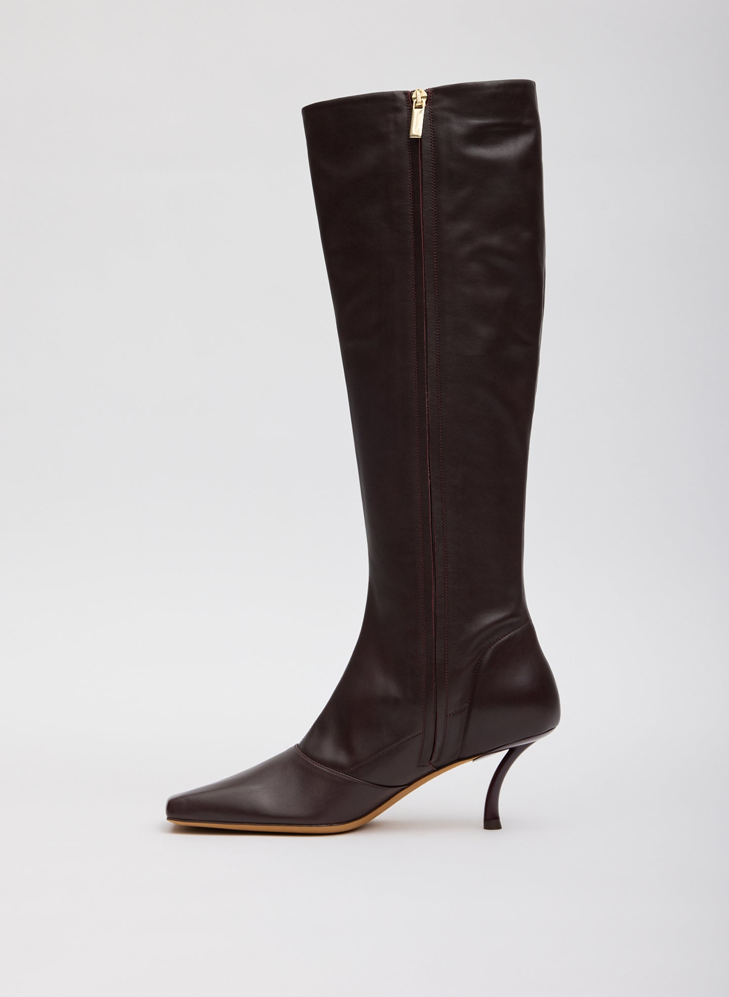 Burgundy Brannon Leather Heeled Boot - tall boot - side view
