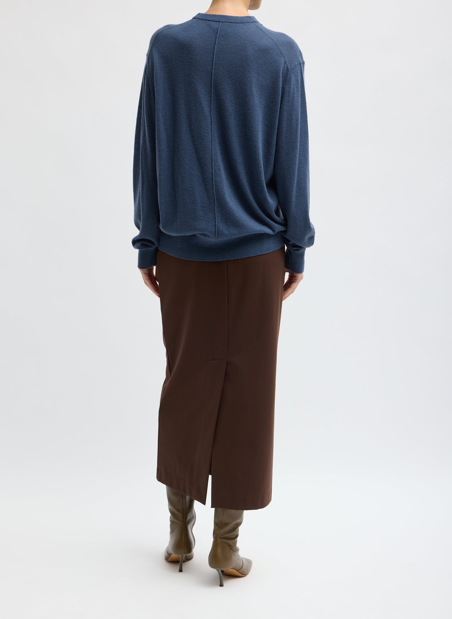 Brown Compact Ultra Stretch Knit Pencil Skirt - maxi skirt, back view on model