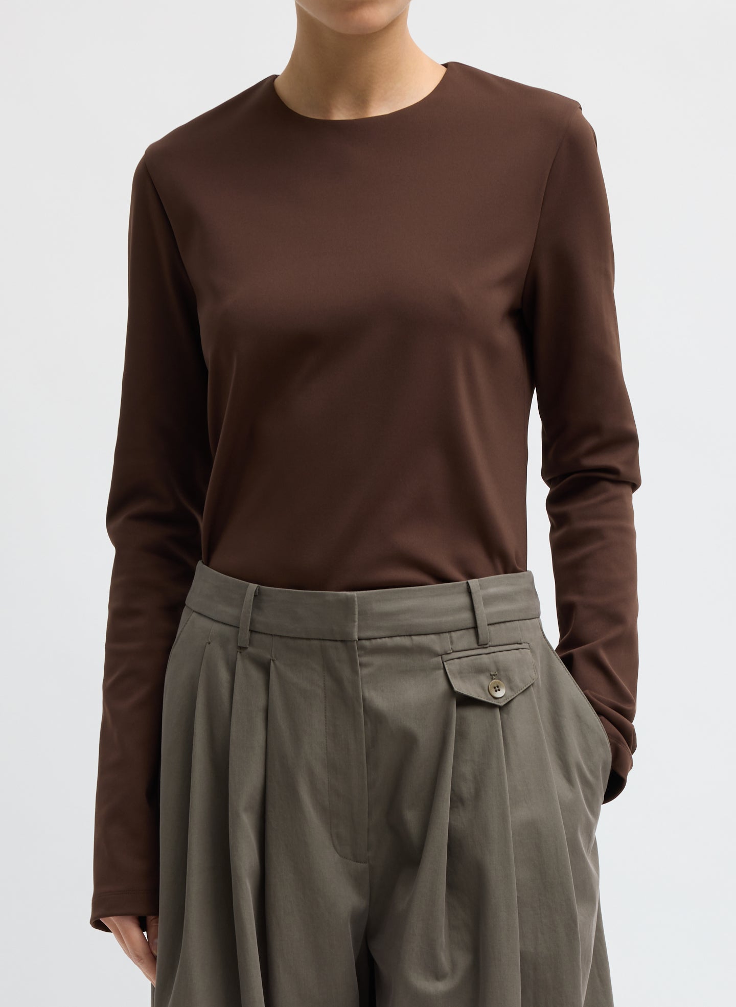 Compact Ultra Stretch Knit Long Sleeve Slim Top – Tibi Official