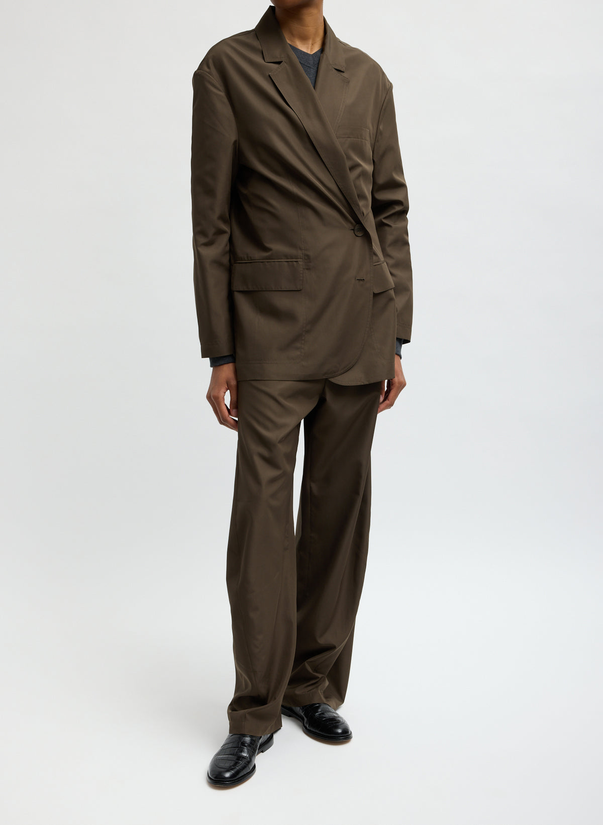 Birch Green Spring Nylon Liam Blazer - oversized blazer, front view on model