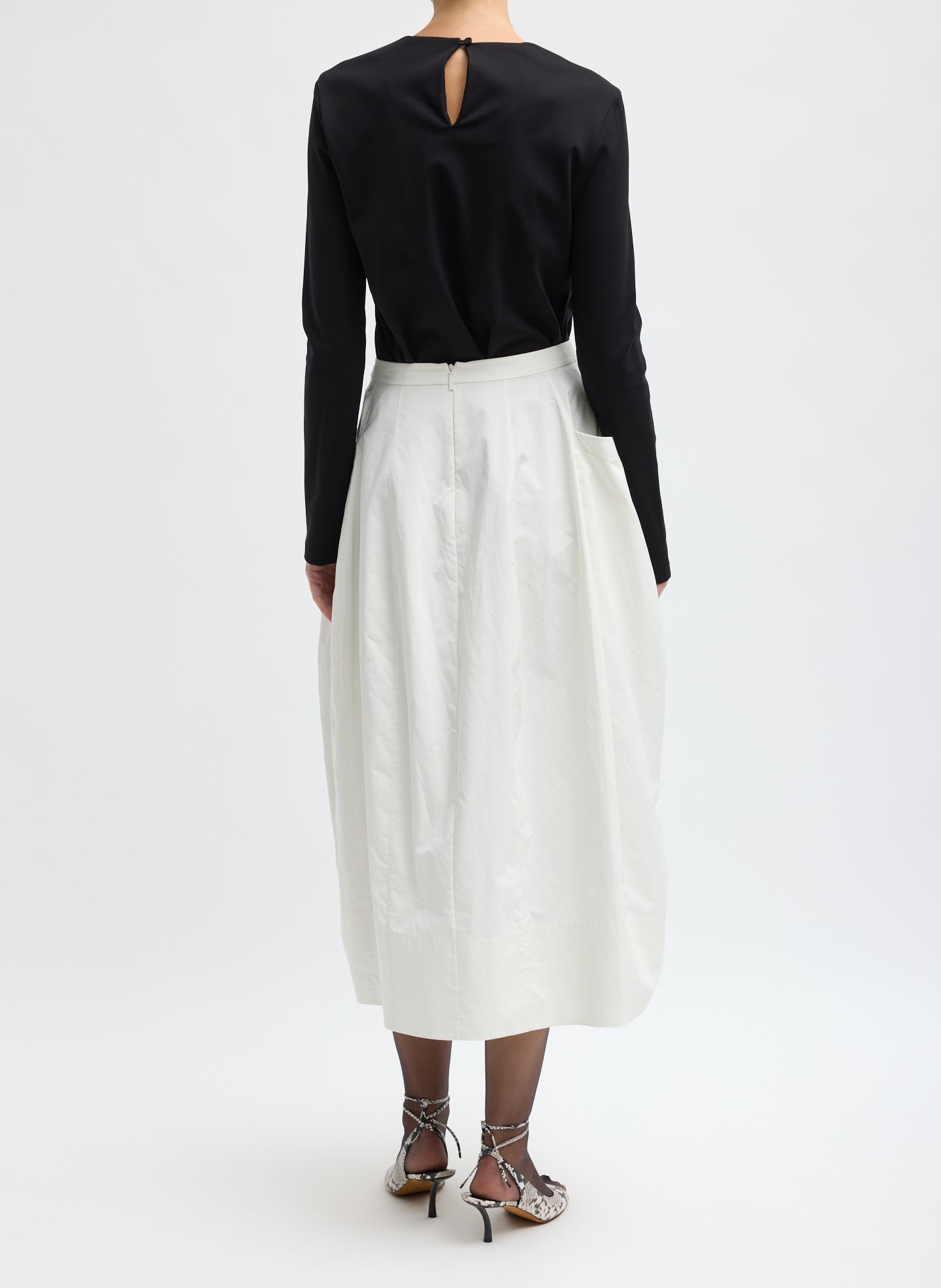 White Nylon Lantern Skirt - full look, back view on model