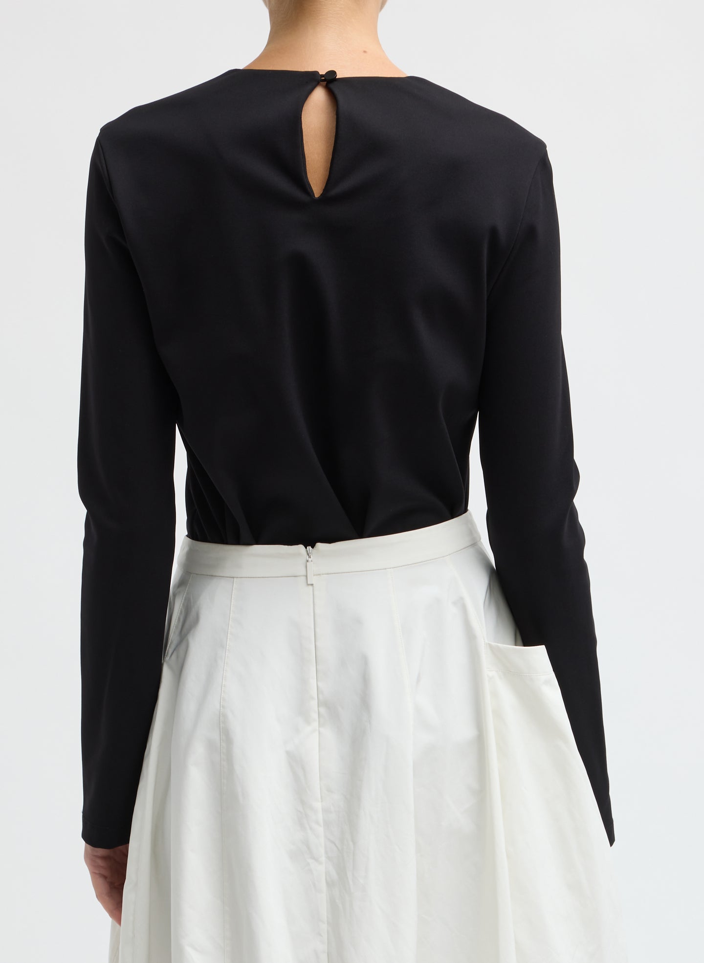 Black Compact Ultra Stretch Knit Long Sleeve Slim Top - back view on model