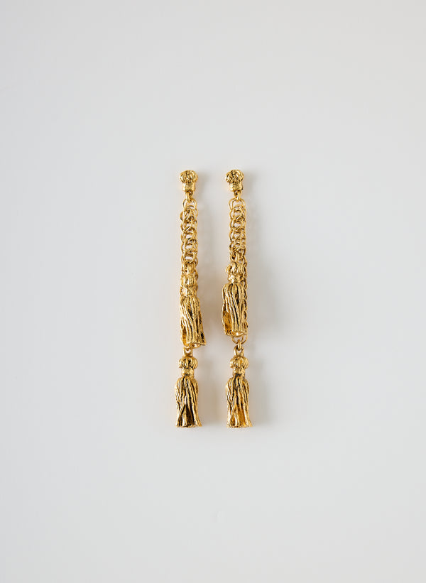 Gold-Tone Tassel Earrings - flat lay, full view