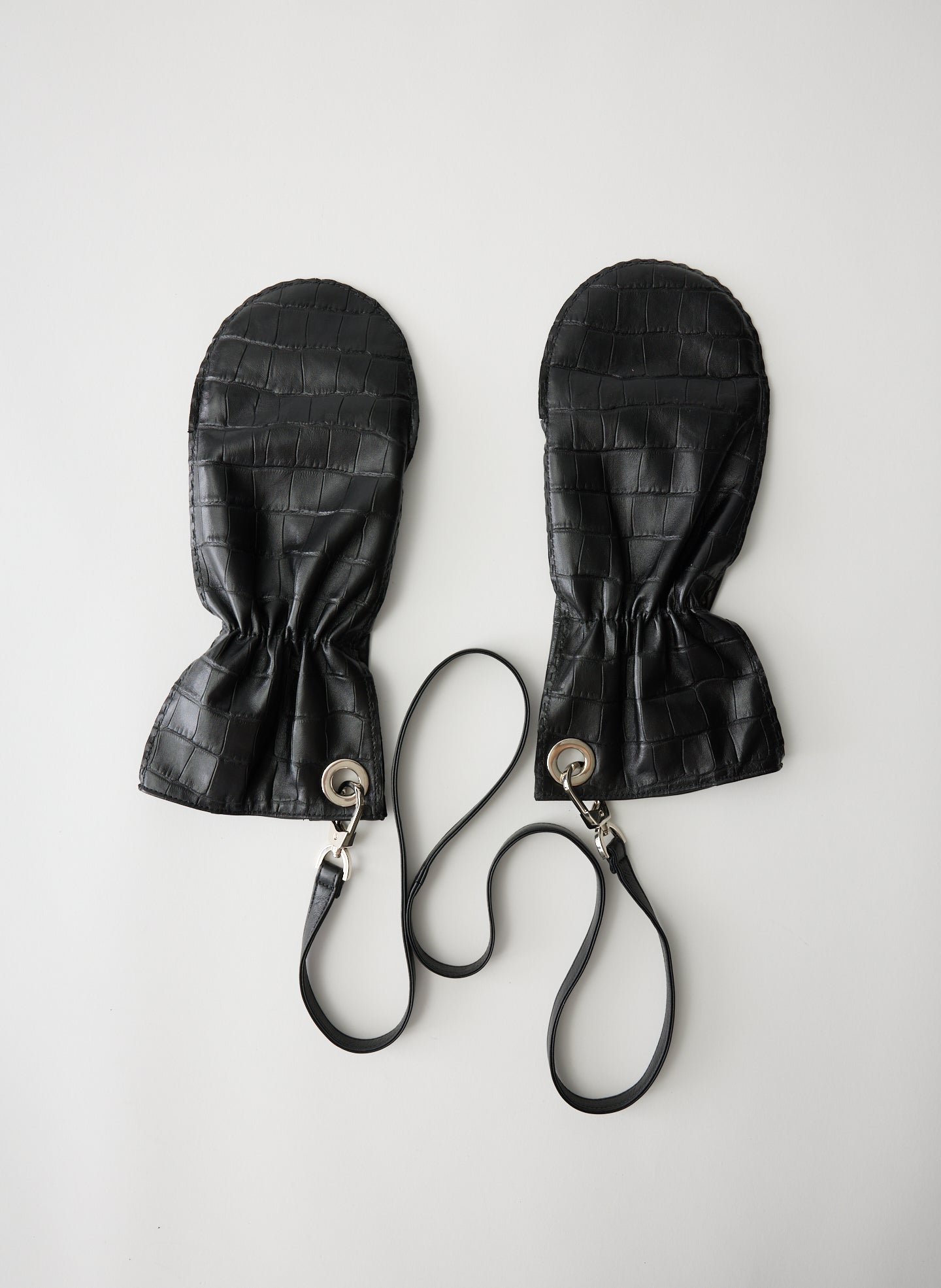 Crocodile Embossed Leather Mittens - Crocodile Embossed Leather Mittens