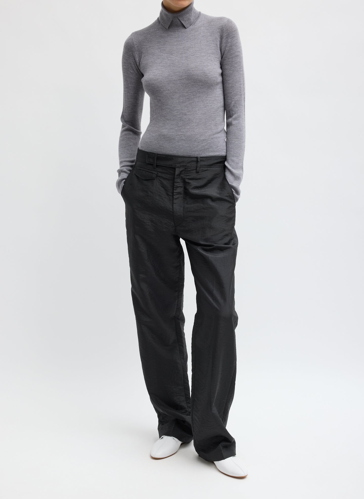 Crispy Nylon Rodney Trouser - Black Crispy Nylon Rodney Trouser - front view on model