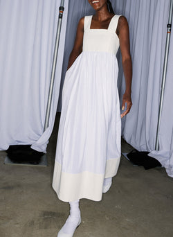 Linen Cotton Voile Sculpted Dress White-3