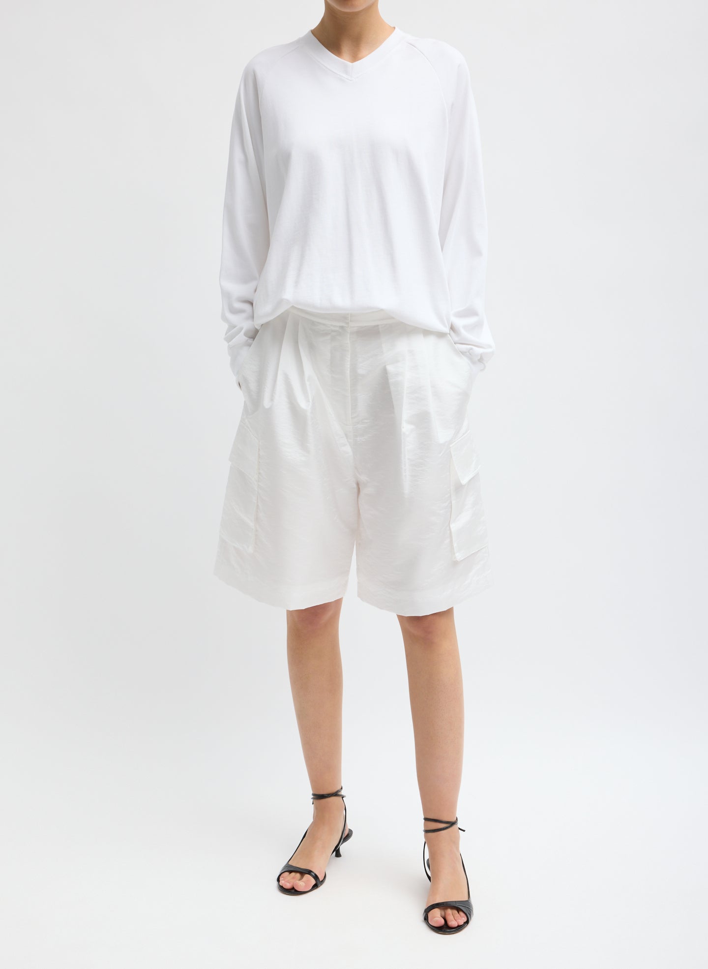 Crispy Nylon Stella Short - White Crispy Nylon Stella Short - front view on model