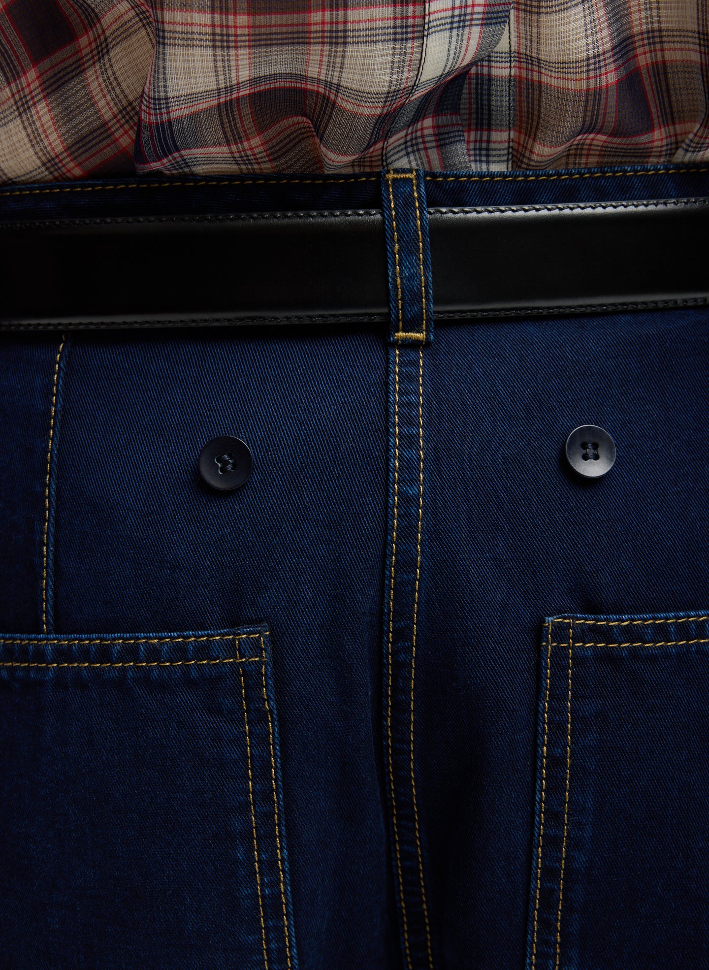 Indigo Tencel Cotton Denim Aleda Jean - closeup of back button details