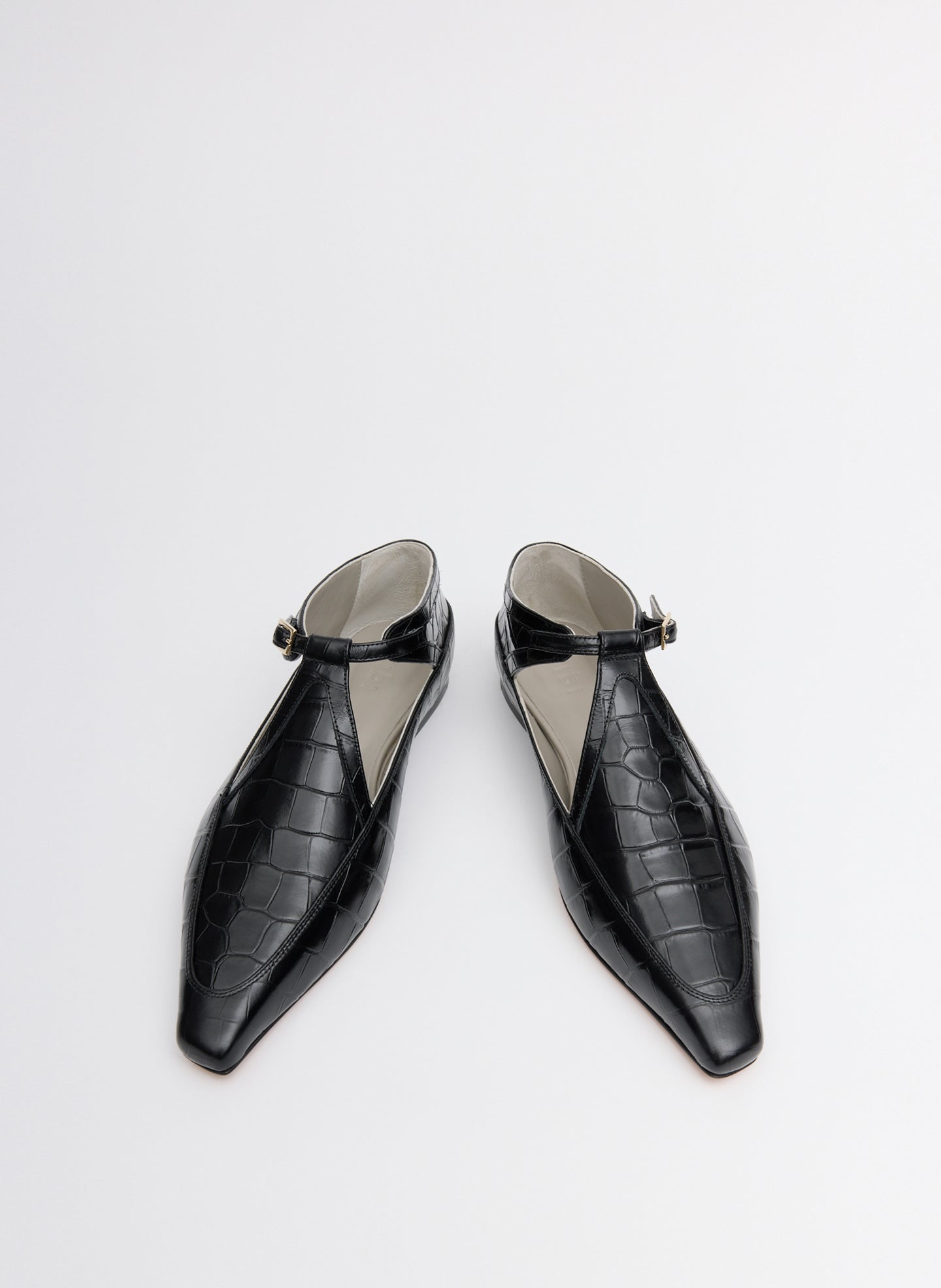 Black Crocodile Embossed Somerset Flat - pointed toe flat, front view