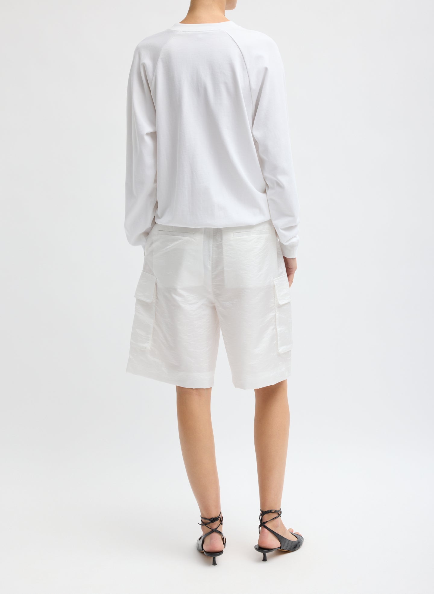 White Crispy Nylon Stella Short - back view on model